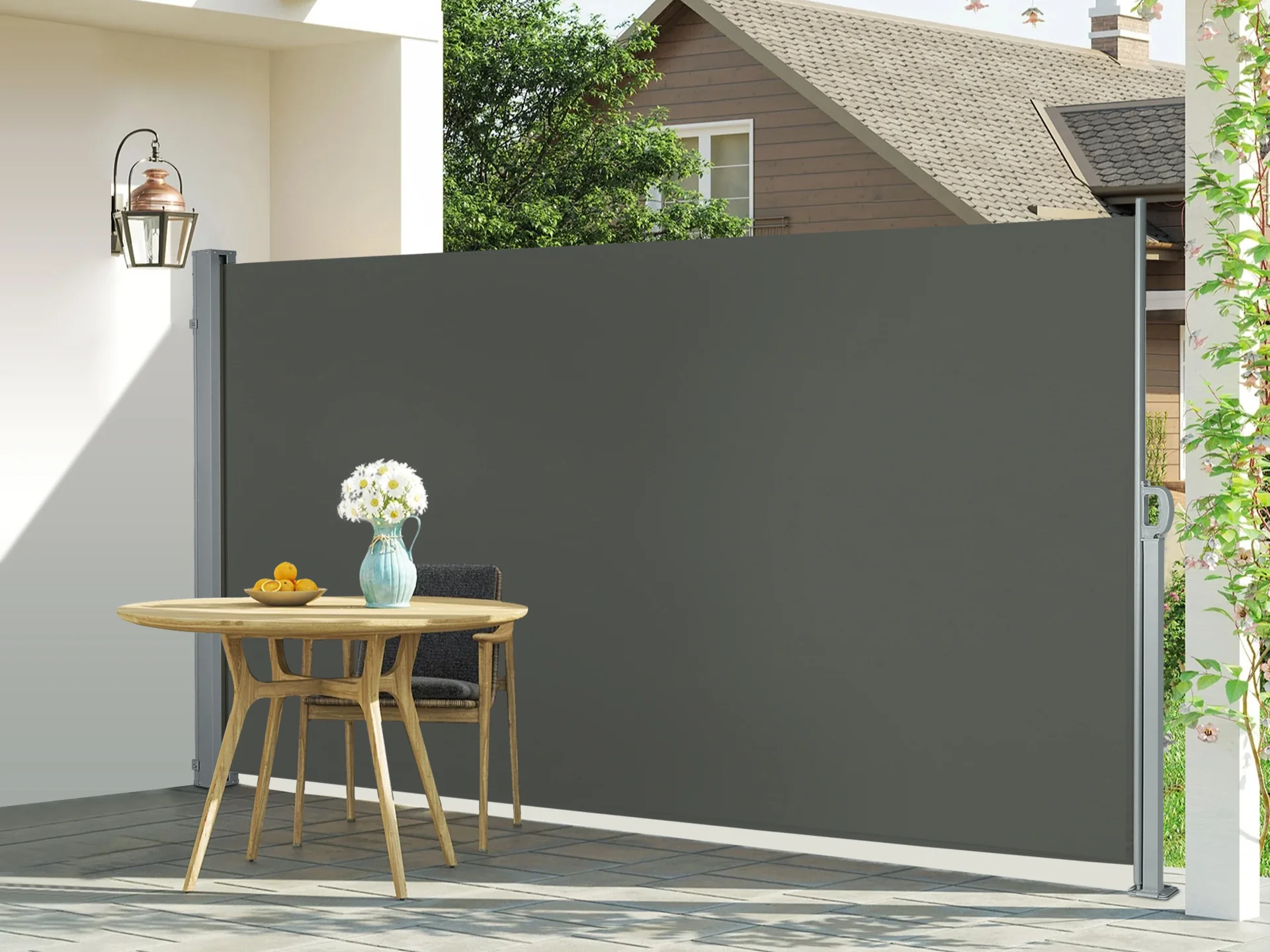 Toughout 1.6m x 3m Retractable Side Awning Screen Shade - Grey - Image 2