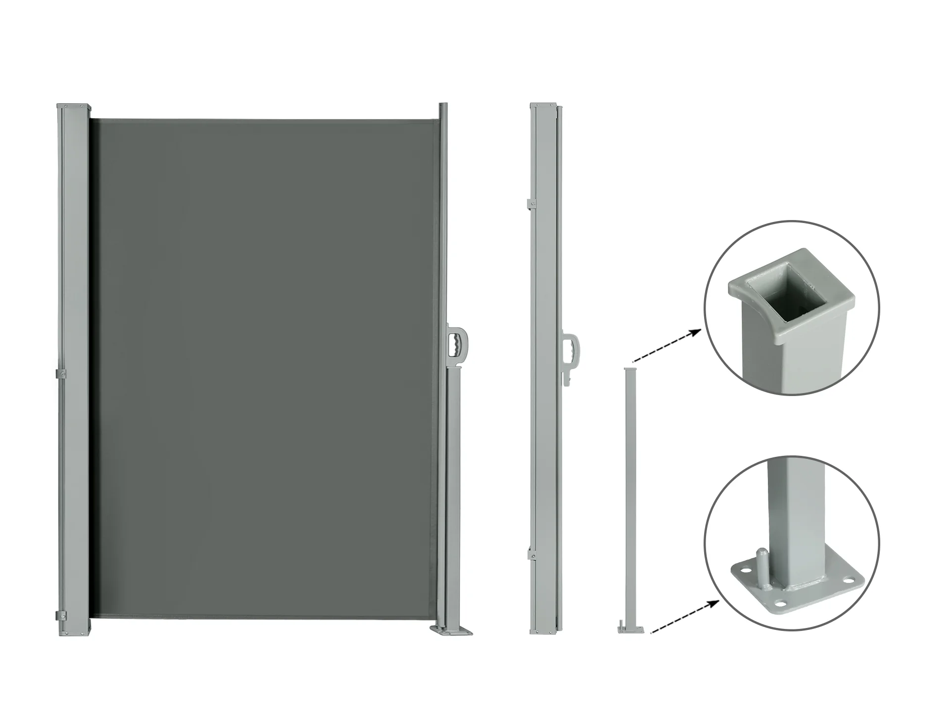 Toughout 1.6m x 3m Retractable Side Awning Screen Shade - Grey - Image 4