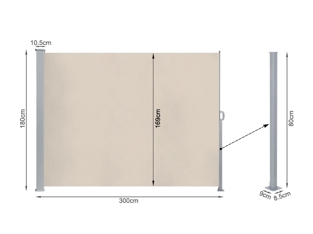 Toughout 1.8m x 3m Retractable Side Awning Screen Shade - Image 10