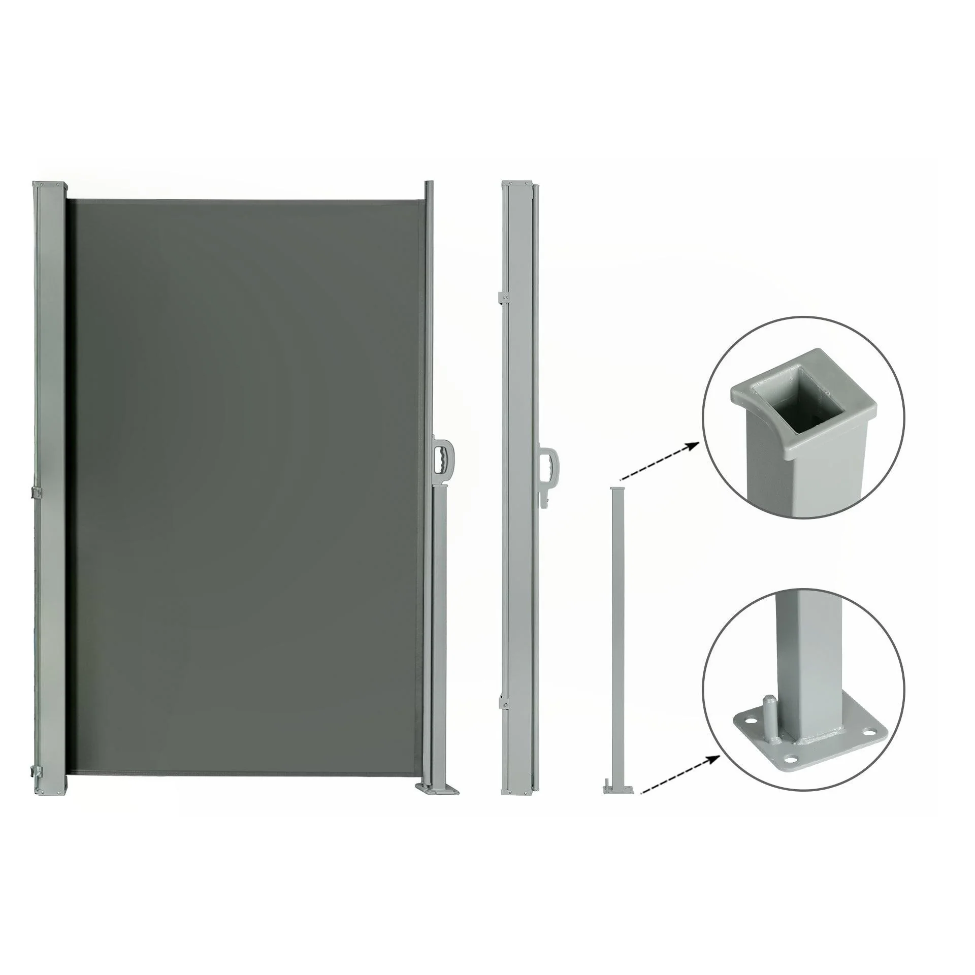 Toughout 1.8m x 3m Retractable Side Awning Screen Shade - Grey - Image 4