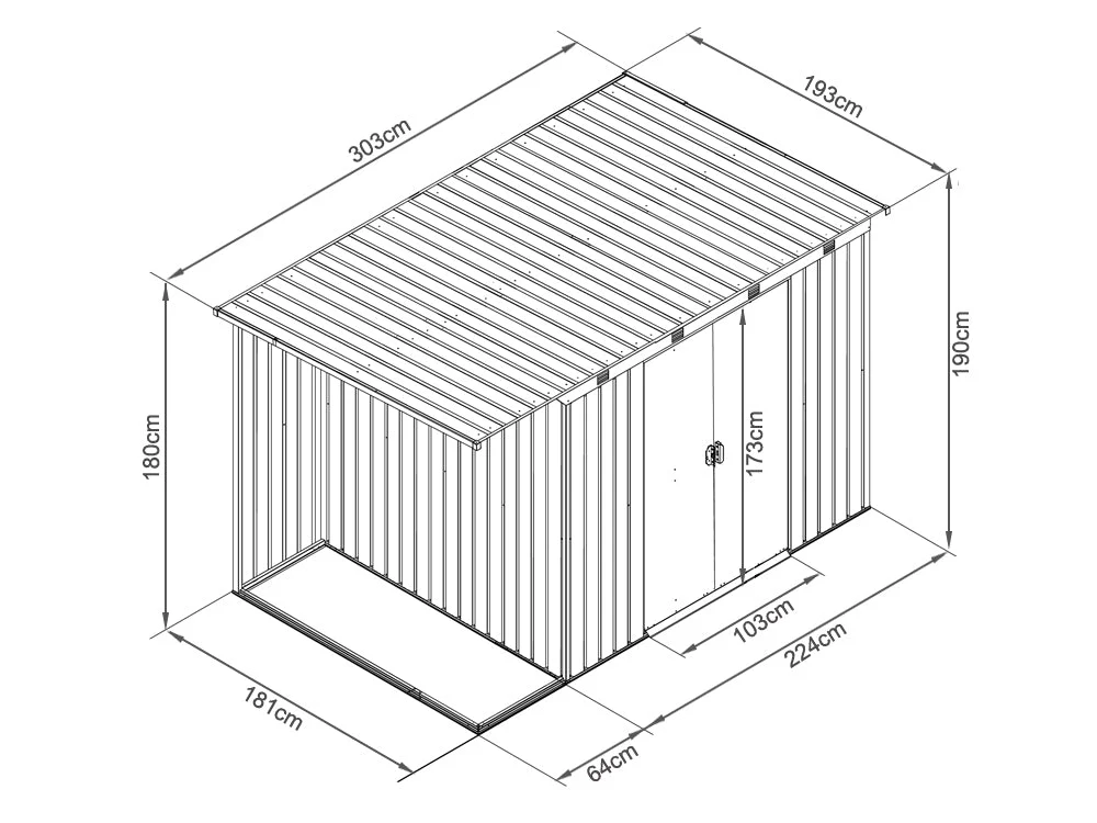TOUGHOUT Garden Shed with Side Canopy 3.03M x 1.93M x 1.9M GREY - Image 10