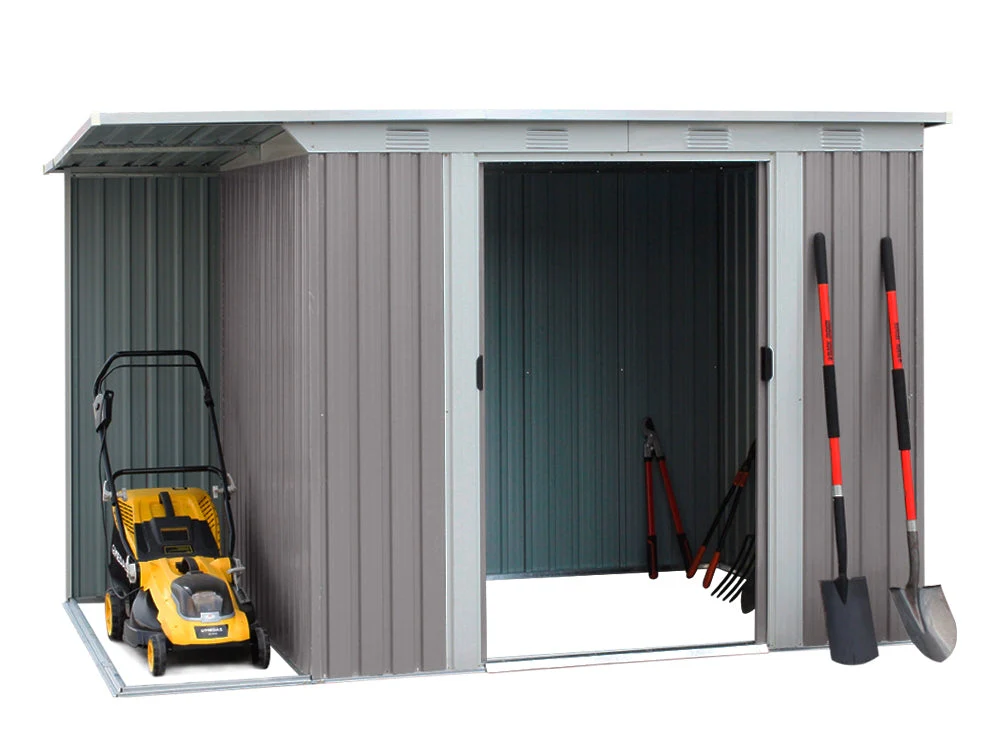 TOUGHOUT Garden Shed with Side Canopy 3.03M x 1.93M x 1.9M GREY - Image 2