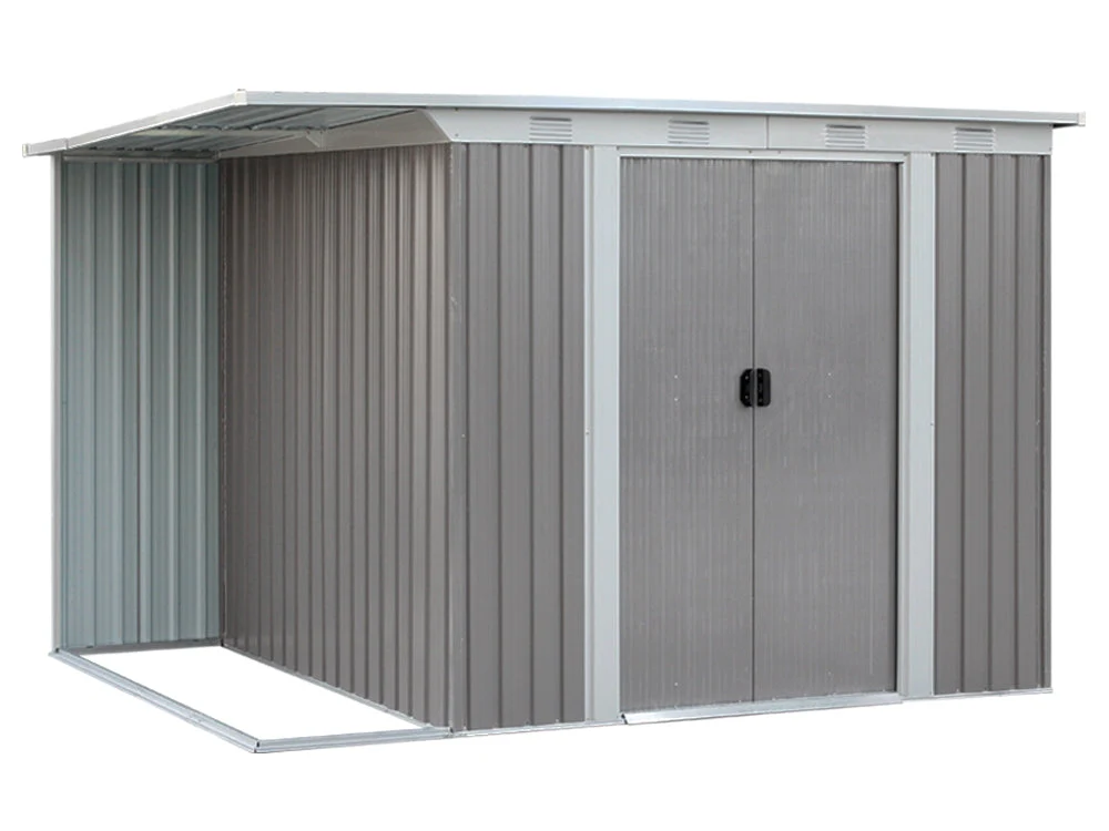 TOUGHOUT Garden Shed with Side Canopy 3.03M x 1.93M x 1.9M GREY - Image 6
