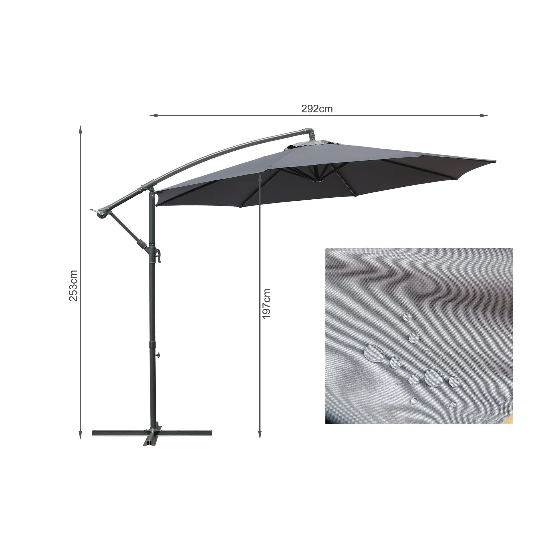 Toughout Kauri Outdoor Cantilever Umbrella 3m - Grey