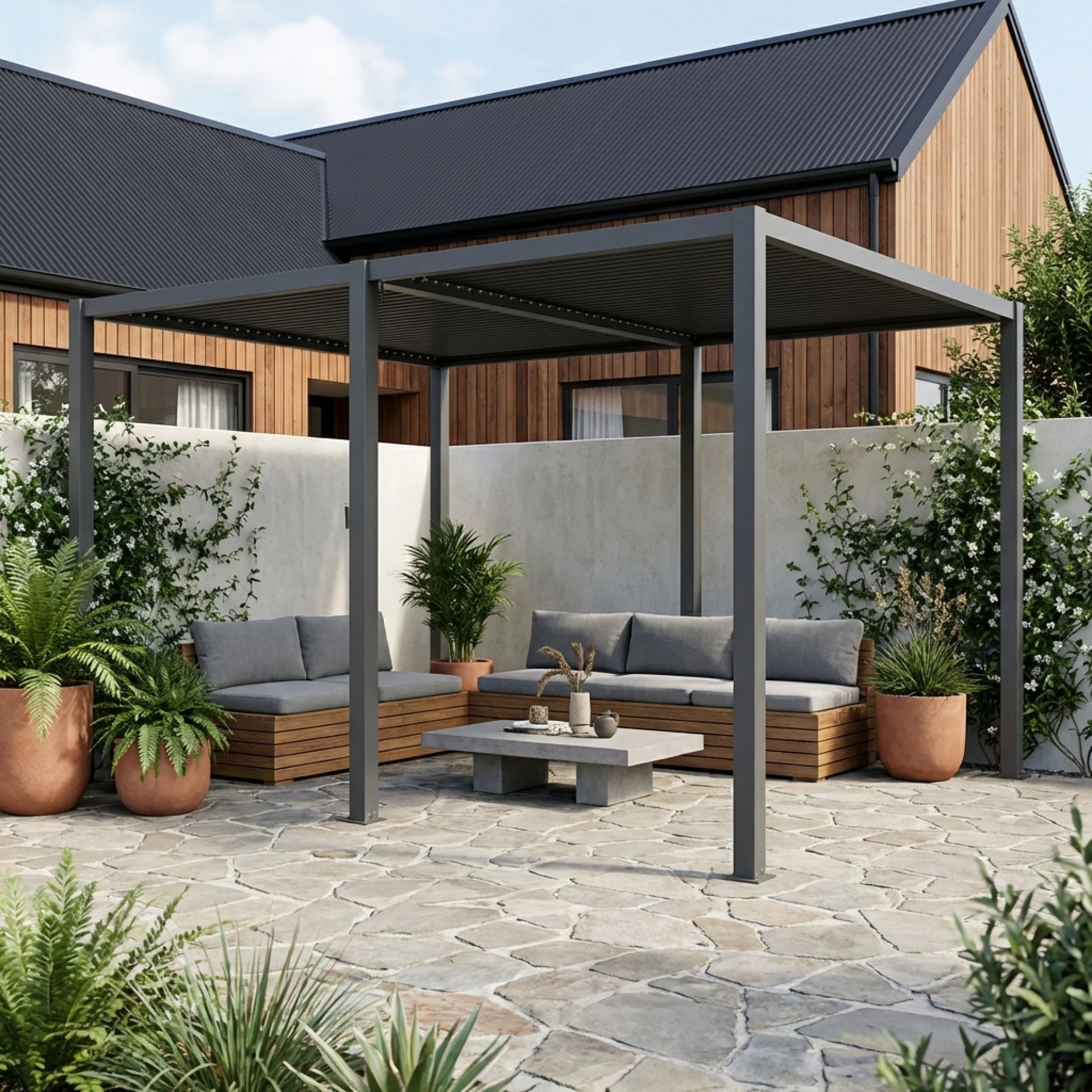 Toughout Manual Louvre Roof Aluminium Pergola 4m x 3m - Charcoal Grey