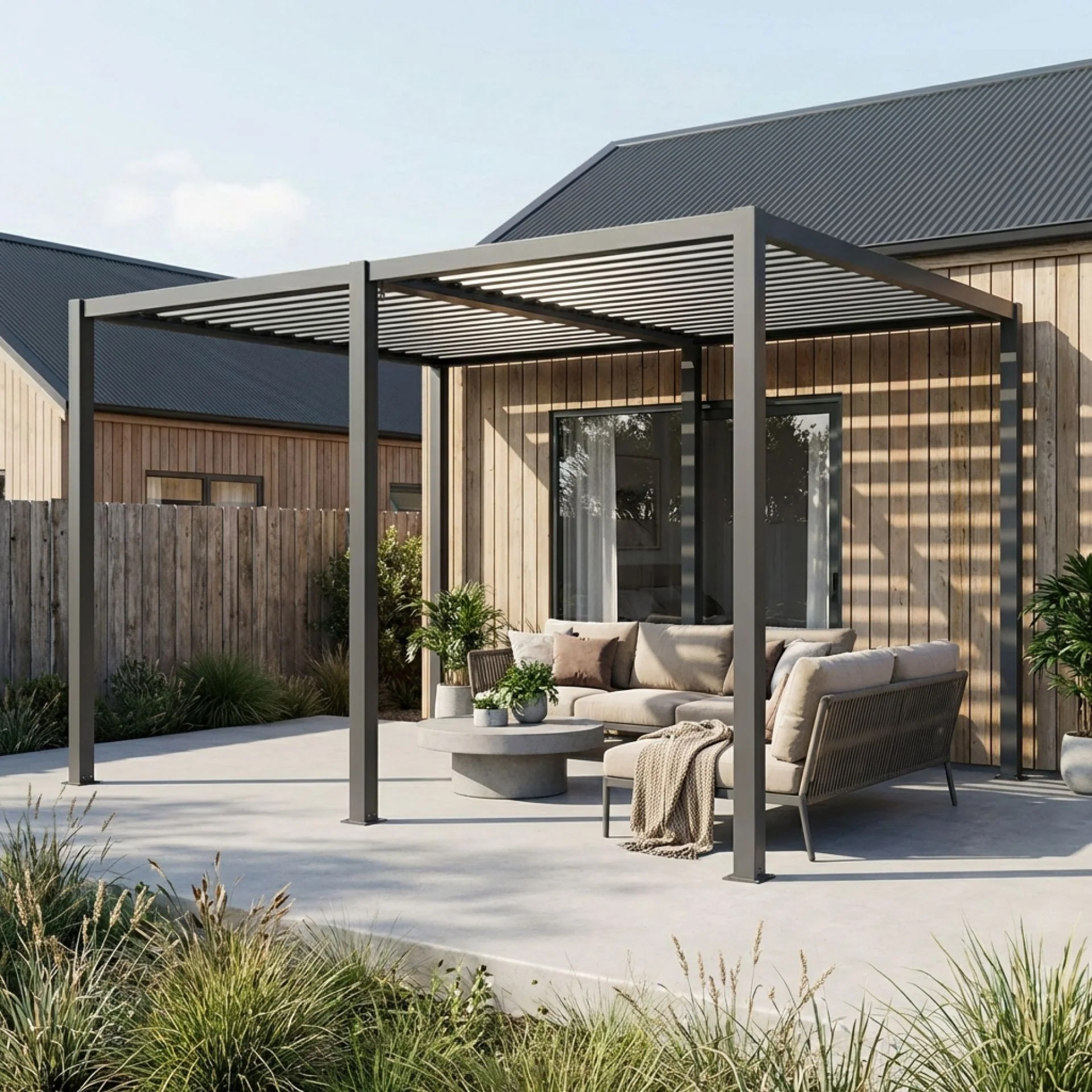 Toughout Manual Louvre Roof Aluminium Pergola 4m x 3m - Charcoal Grey - Image 2