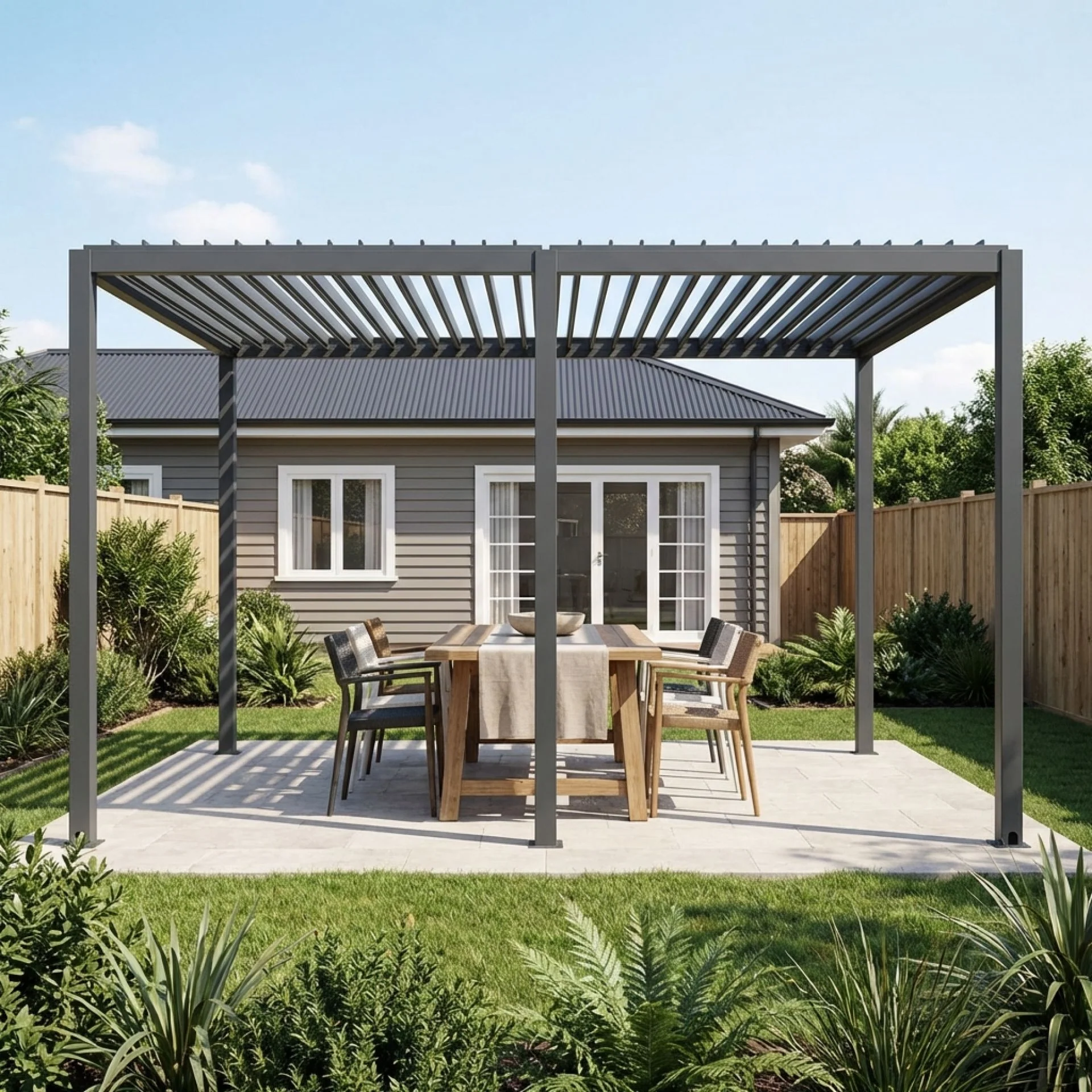 Toughout Manual Louvre Roof Aluminium Pergola 4m x 3m - Charcoal Grey - Image 3