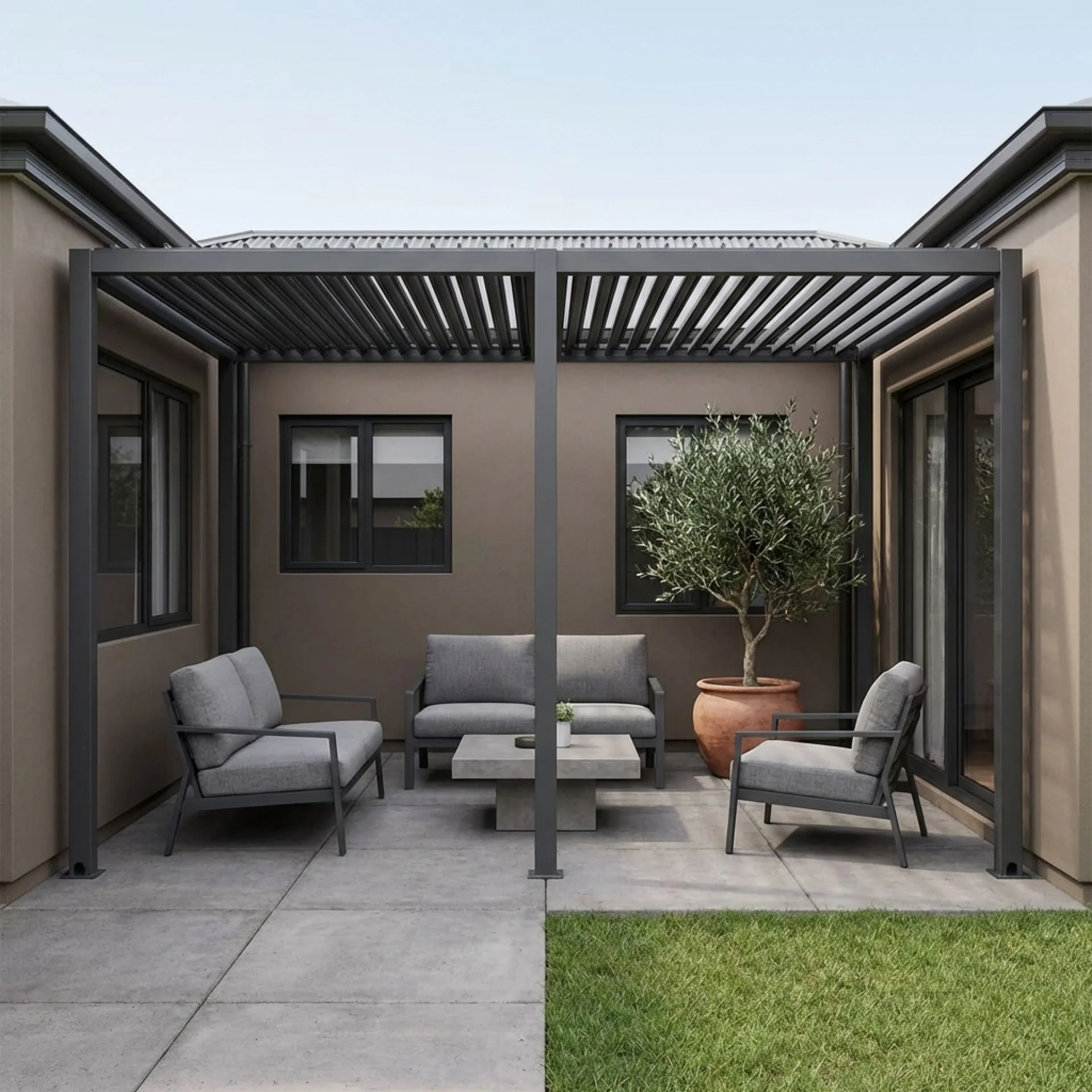 Toughout Manual Louvre Roof Aluminium Pergola 4m x 3m - Charcoal Grey - Image 4