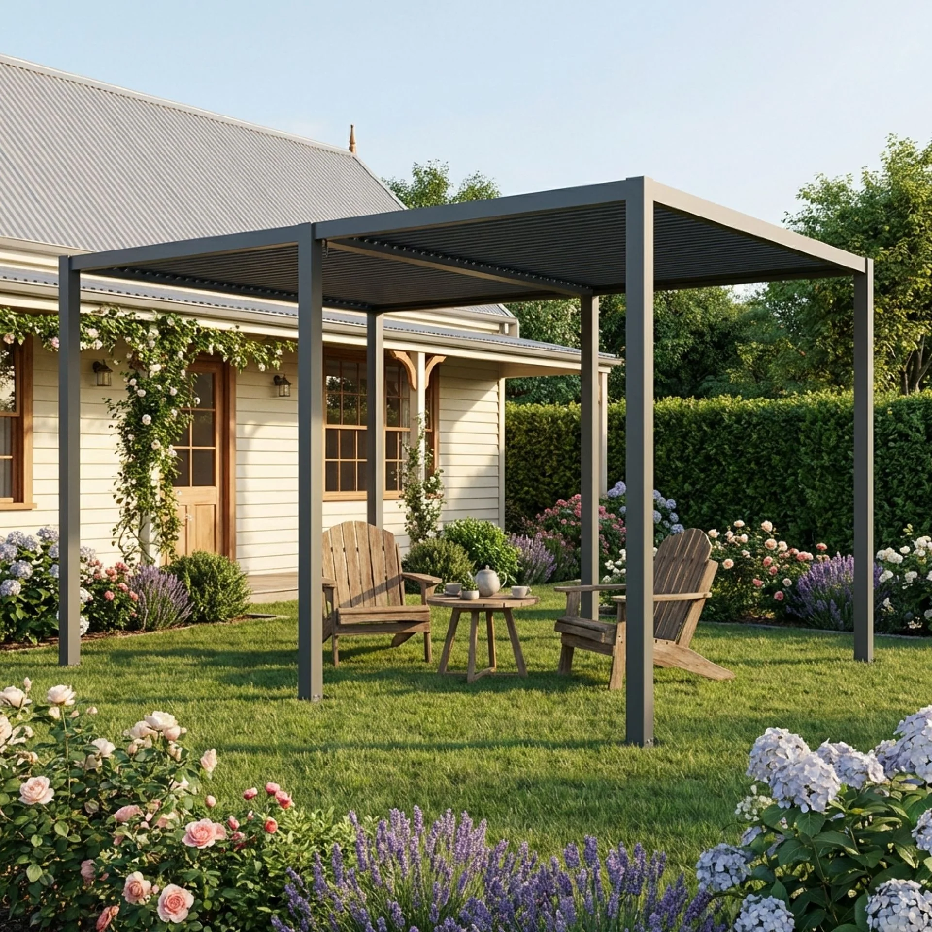 Toughout Manual Louvre Roof Aluminium Pergola 4m x 3m - Charcoal Grey - Image 5