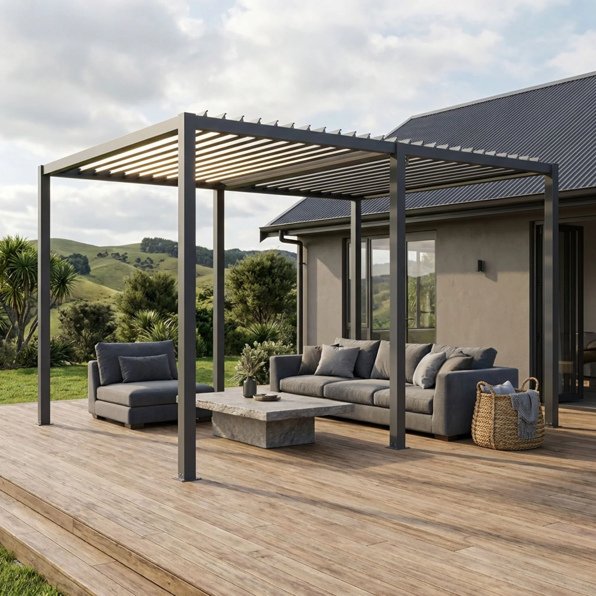 Toughout Manual Louvre Roof Aluminium Pergola 4m x 3m - Charcoal Grey - Image 6