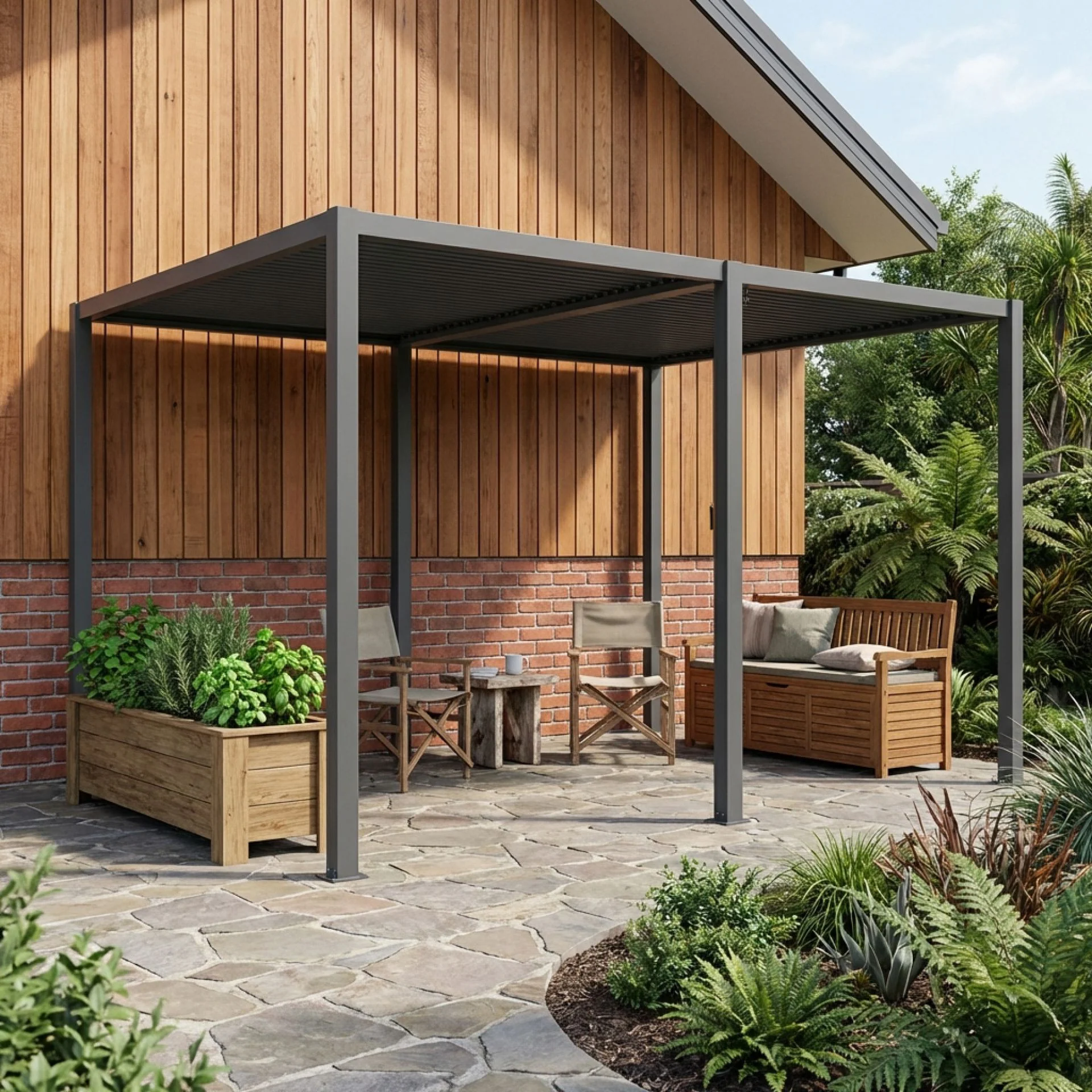 Toughout Manual Louvre Roof Aluminium Pergola 4m x 3m - Charcoal Grey - Image 7