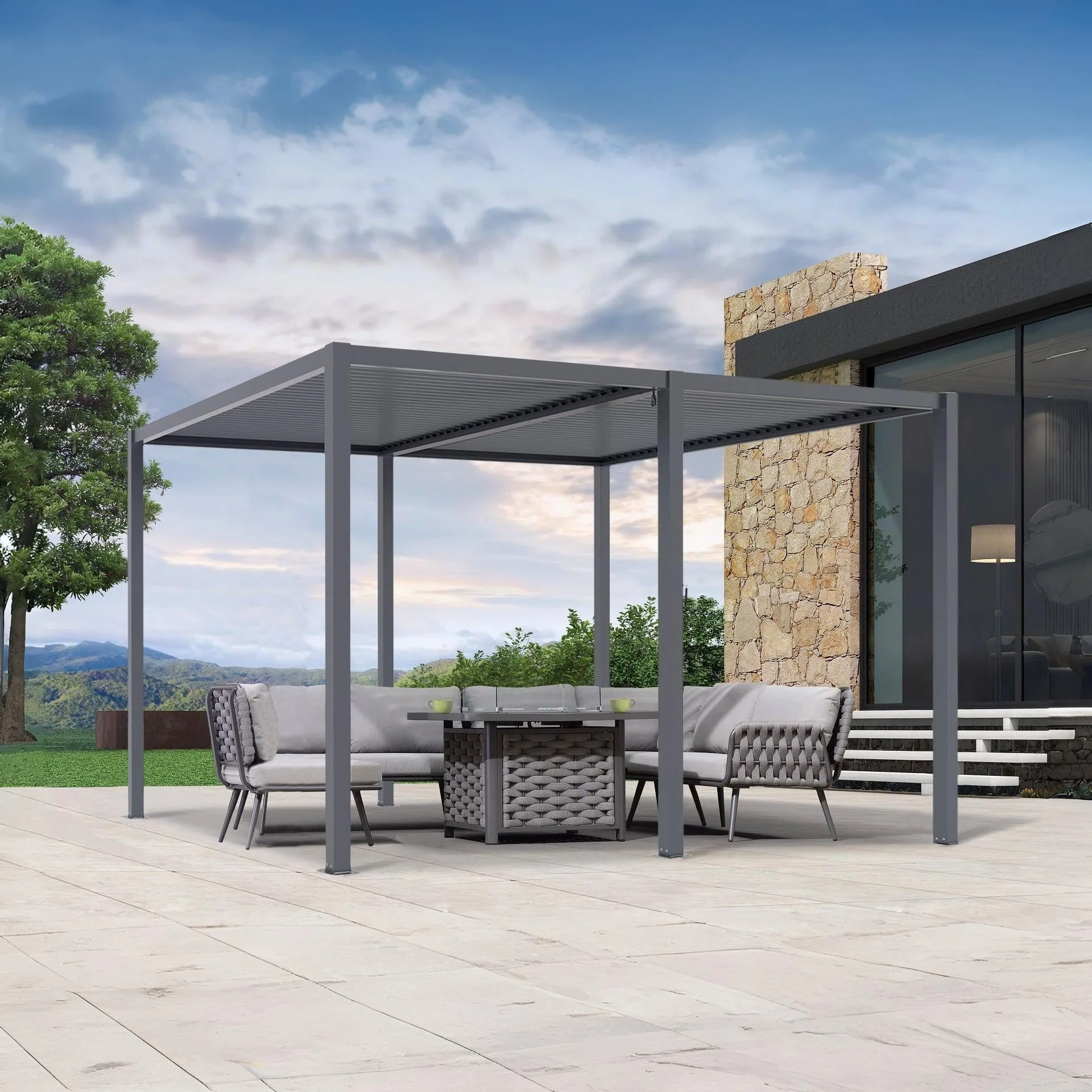 Toughout Manual Louvre Roof Aluminium Pergola 4m x 3m - Charcoal Grey - Image 8