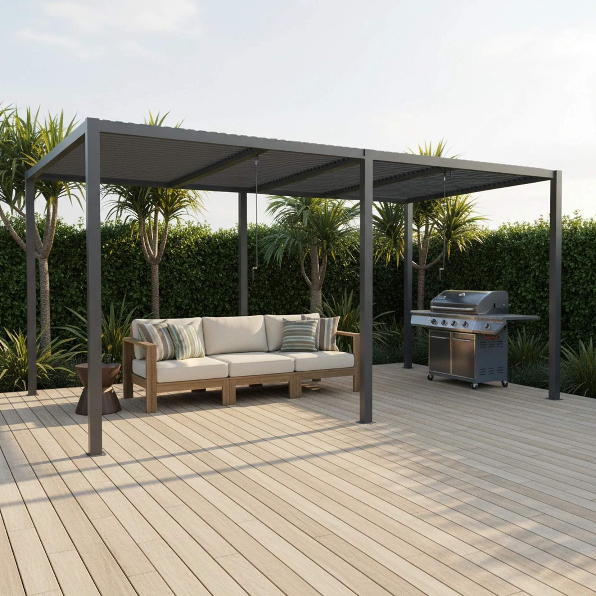 Toughout Manual Louvre Roof Aluminium Pergola 6m x 3m - Charcoal Grey - Image 2
