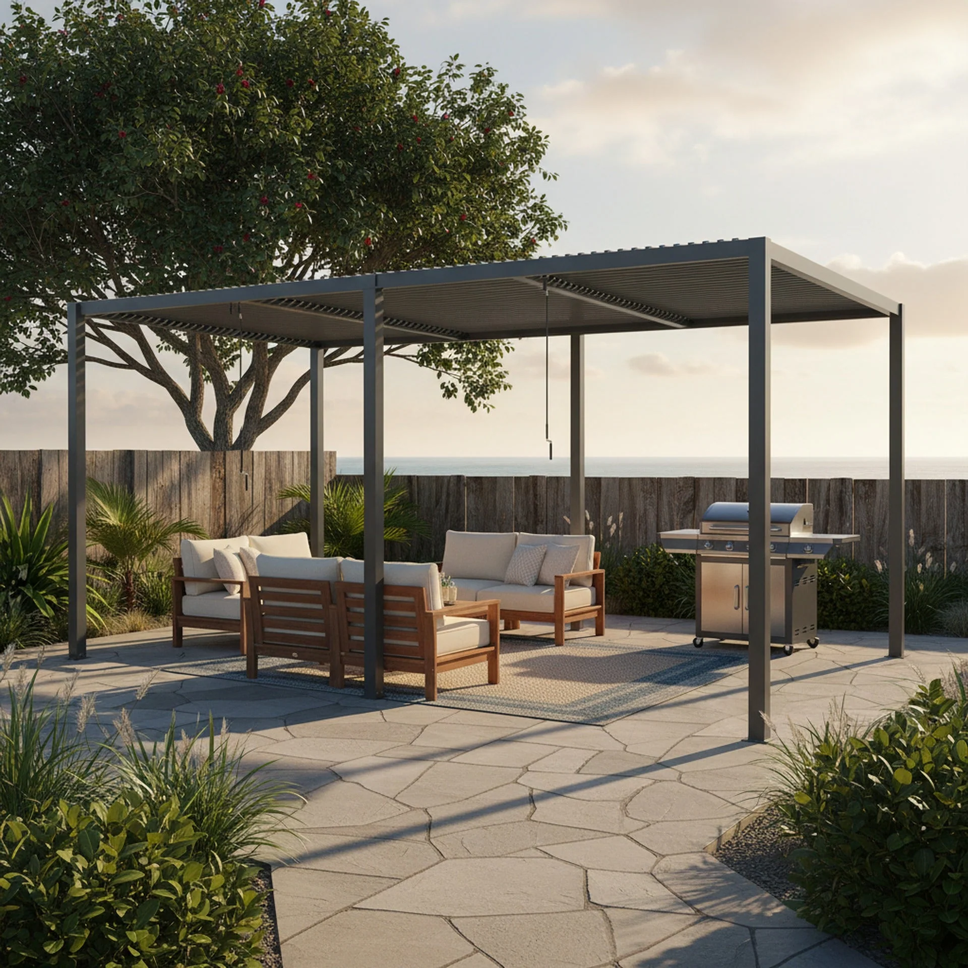 Toughout Manual Louvre Roof Aluminium Pergola 6m x 3m - Charcoal Grey - Image 3