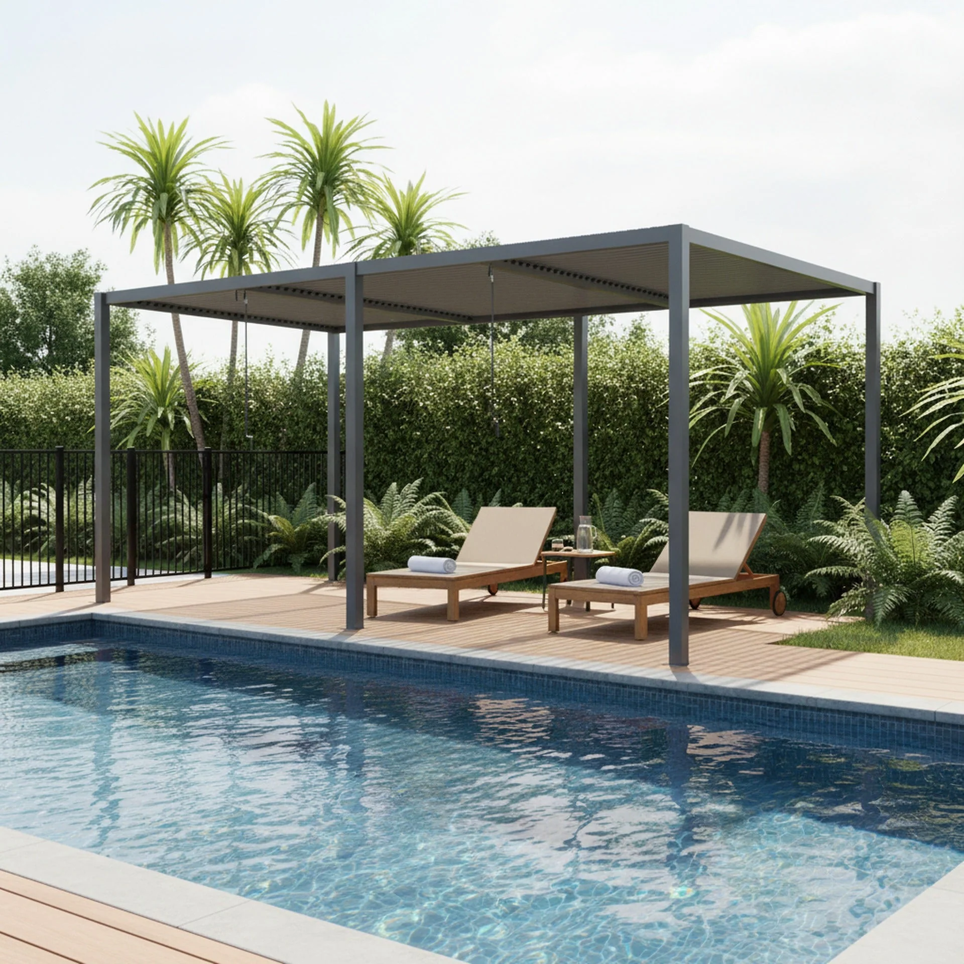 Toughout Manual Louvre Roof Aluminium Pergola 6m x 3m - Charcoal Grey - Image 4