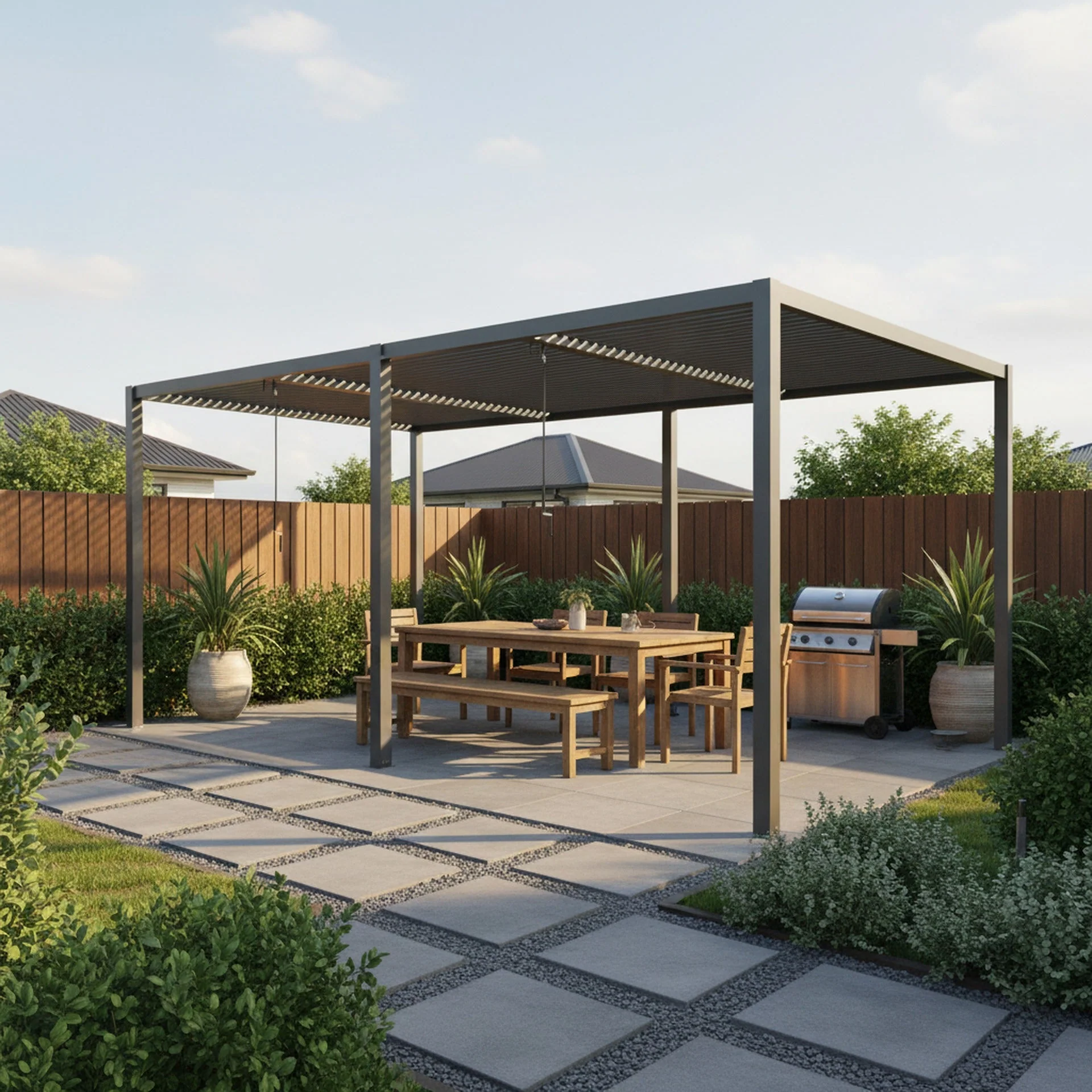 Toughout Manual Louvre Roof Aluminium Pergola 6m x 3m - Charcoal Grey - Image 6