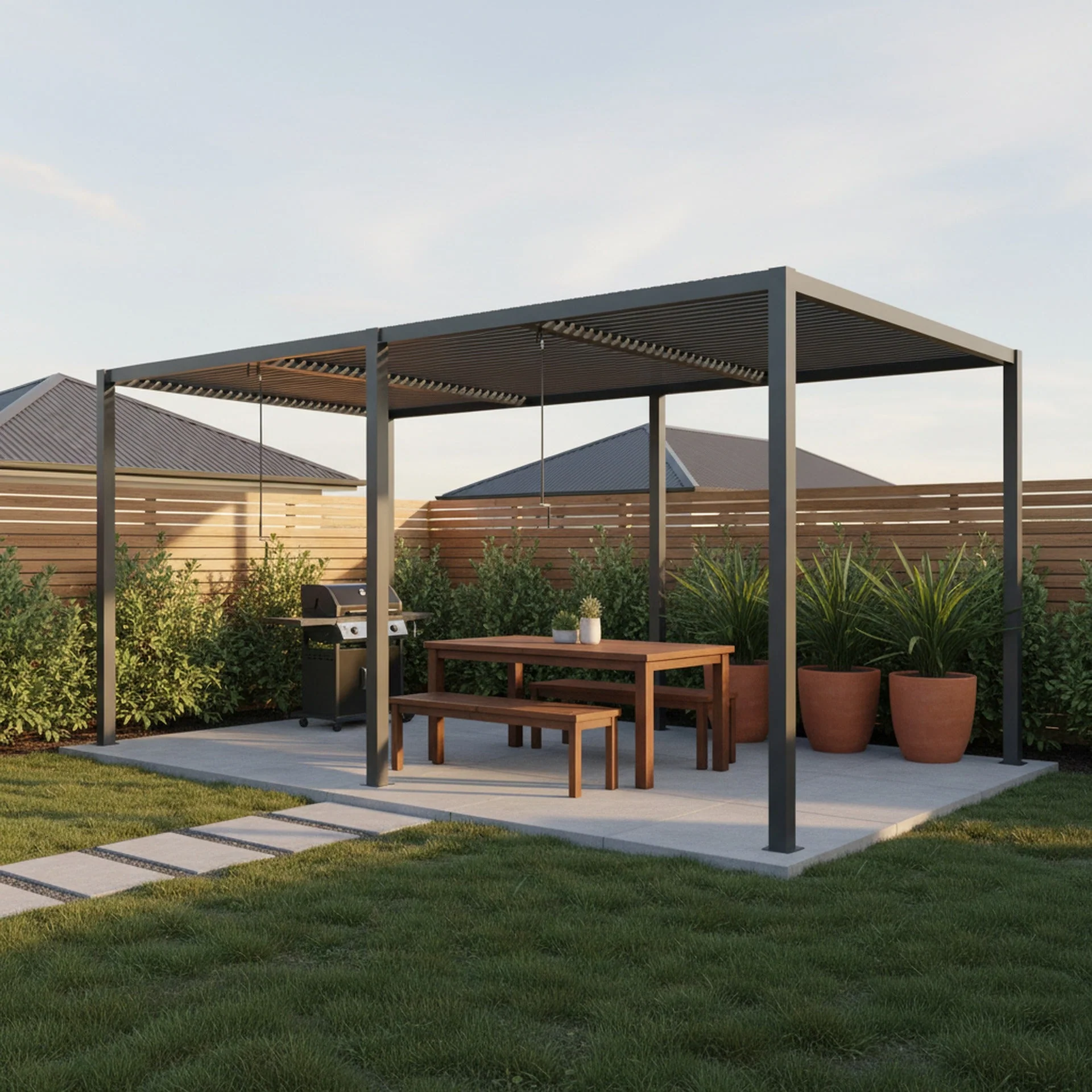 Toughout Manual Louvre Roof Aluminium Pergola 6m x 3m - Charcoal Grey - Image 7
