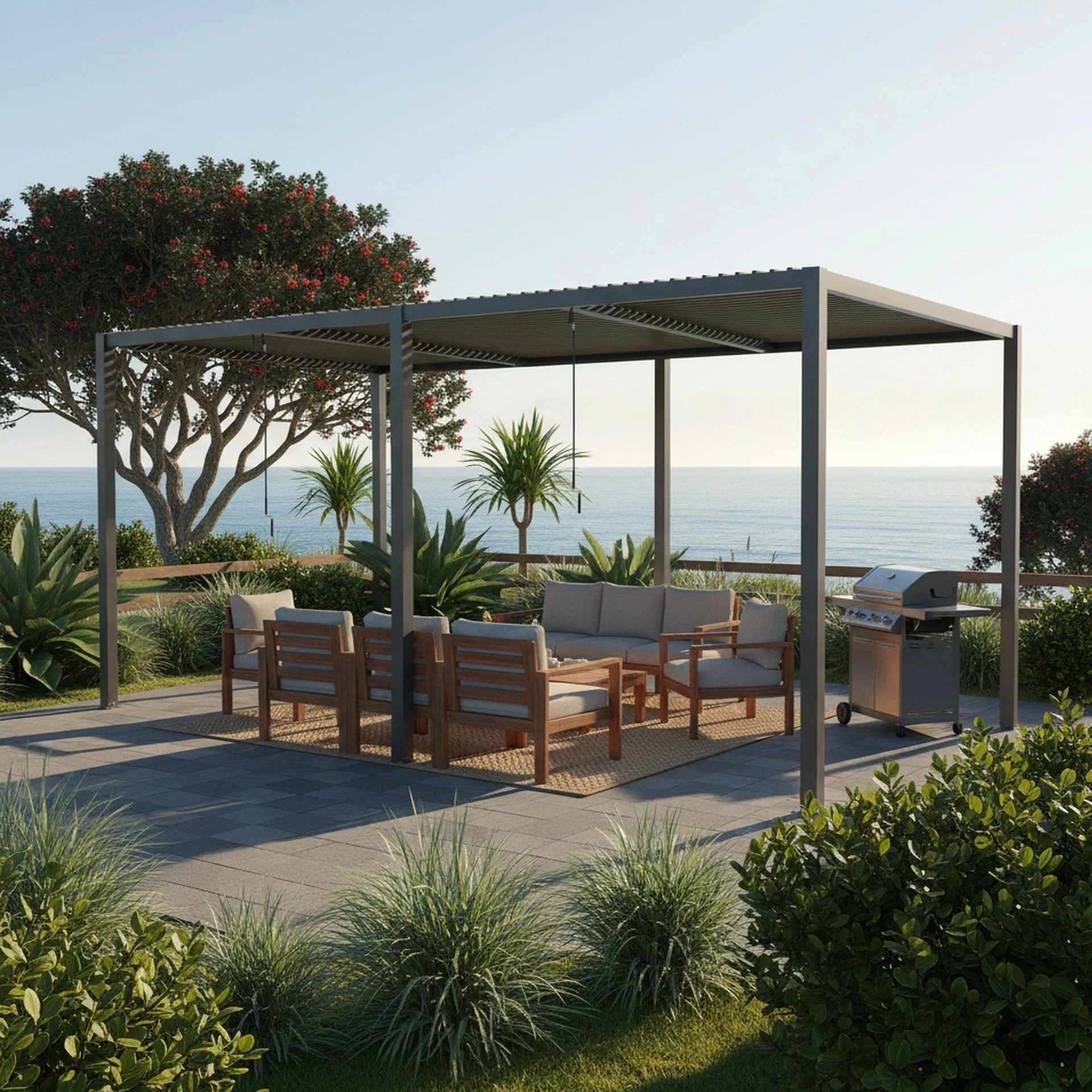 Toughout Manual Louvre Roof Aluminium Pergola 6m x 3m - Charcoal Grey - Image 9