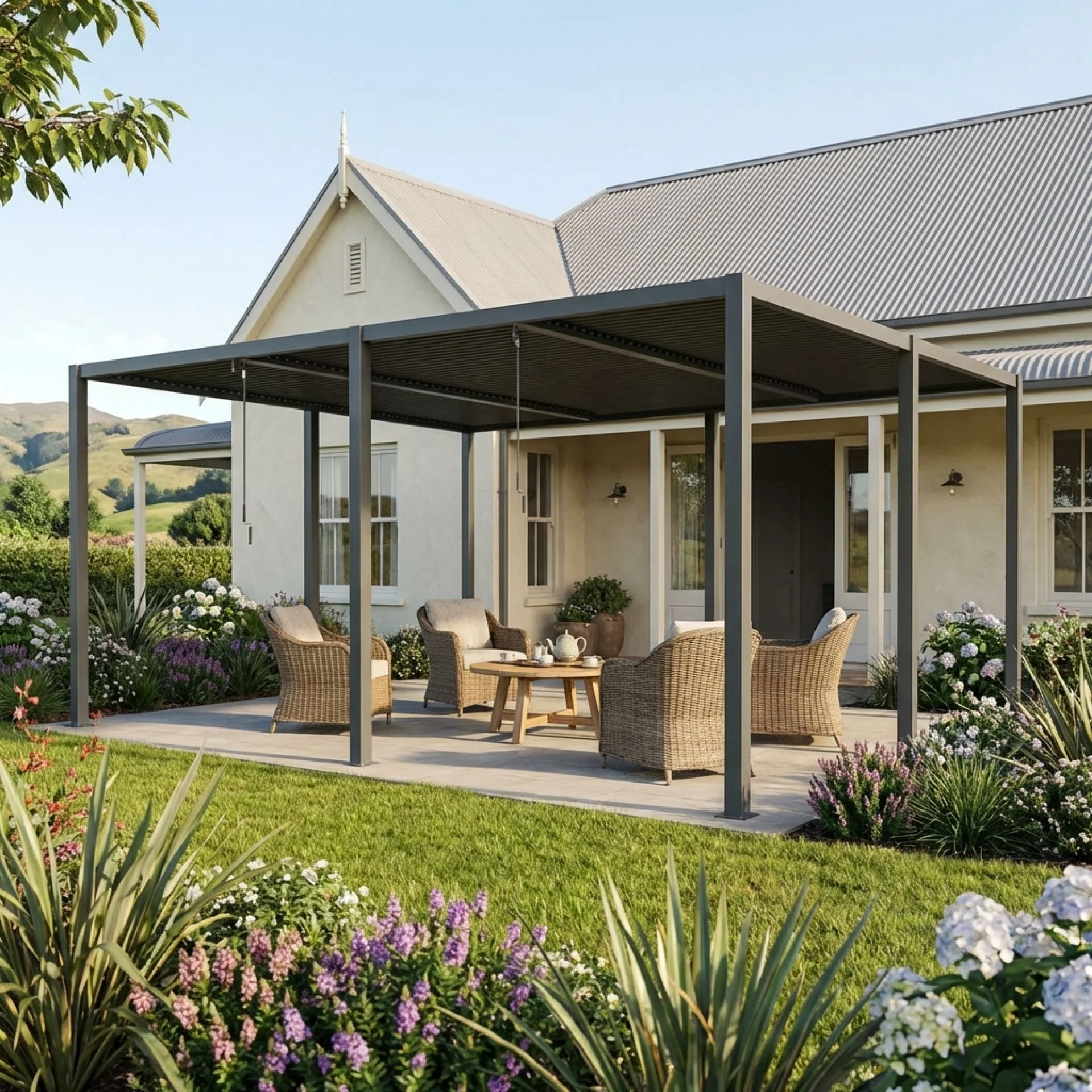 Toughout Manual Louvre Roof Aluminium Pergola 6m x 4m - Charcoal Grey