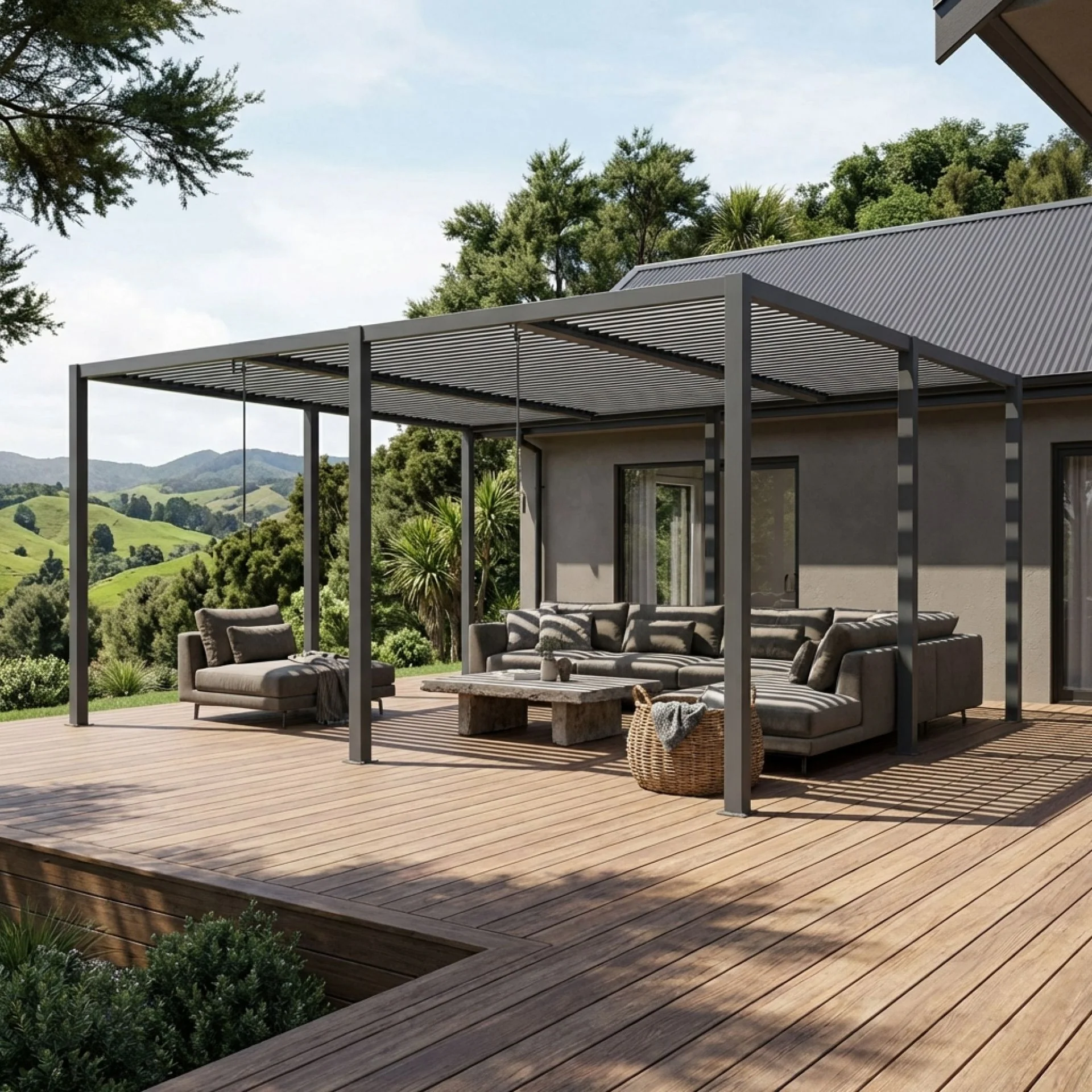 Toughout Manual Louvre Roof Aluminium Pergola 6m x 4m - Charcoal Grey - Image 2