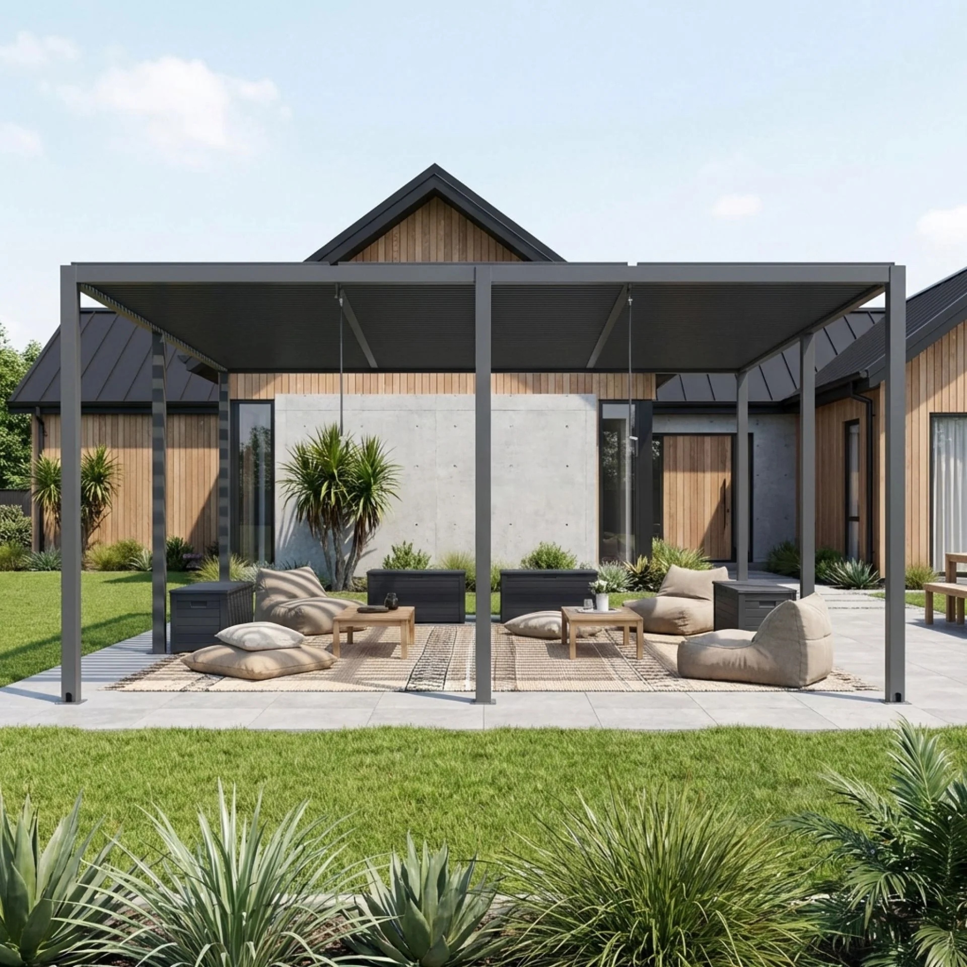 Toughout Manual Louvre Roof Aluminium Pergola 6m x 4m - Charcoal Grey - Image 3