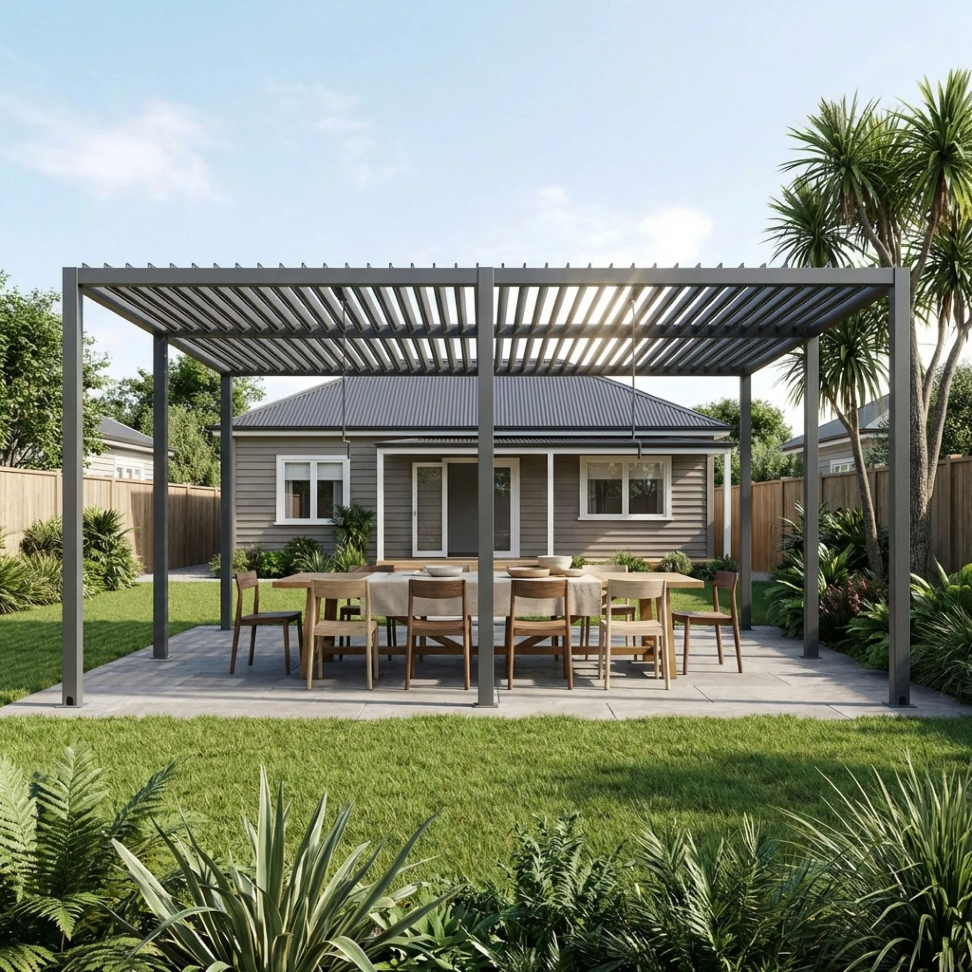 Toughout Manual Louvre Roof Aluminium Pergola 6m x 4m - Charcoal Grey - Image 4