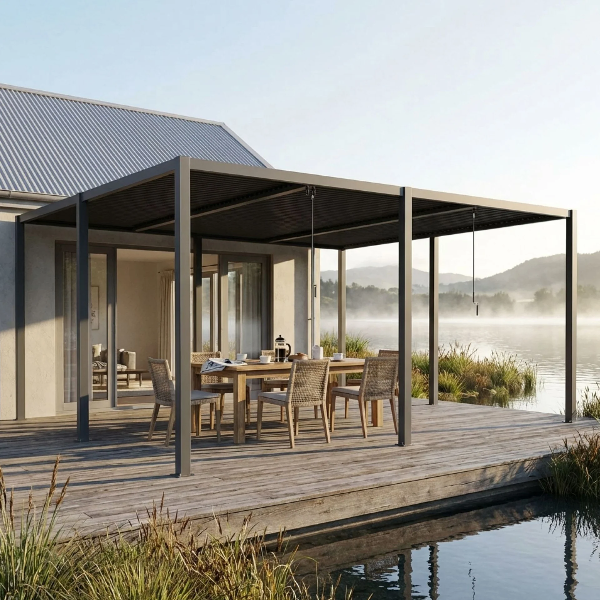 Toughout Manual Louvre Roof Aluminium Pergola 6m x 4m - Charcoal Grey - Image 6