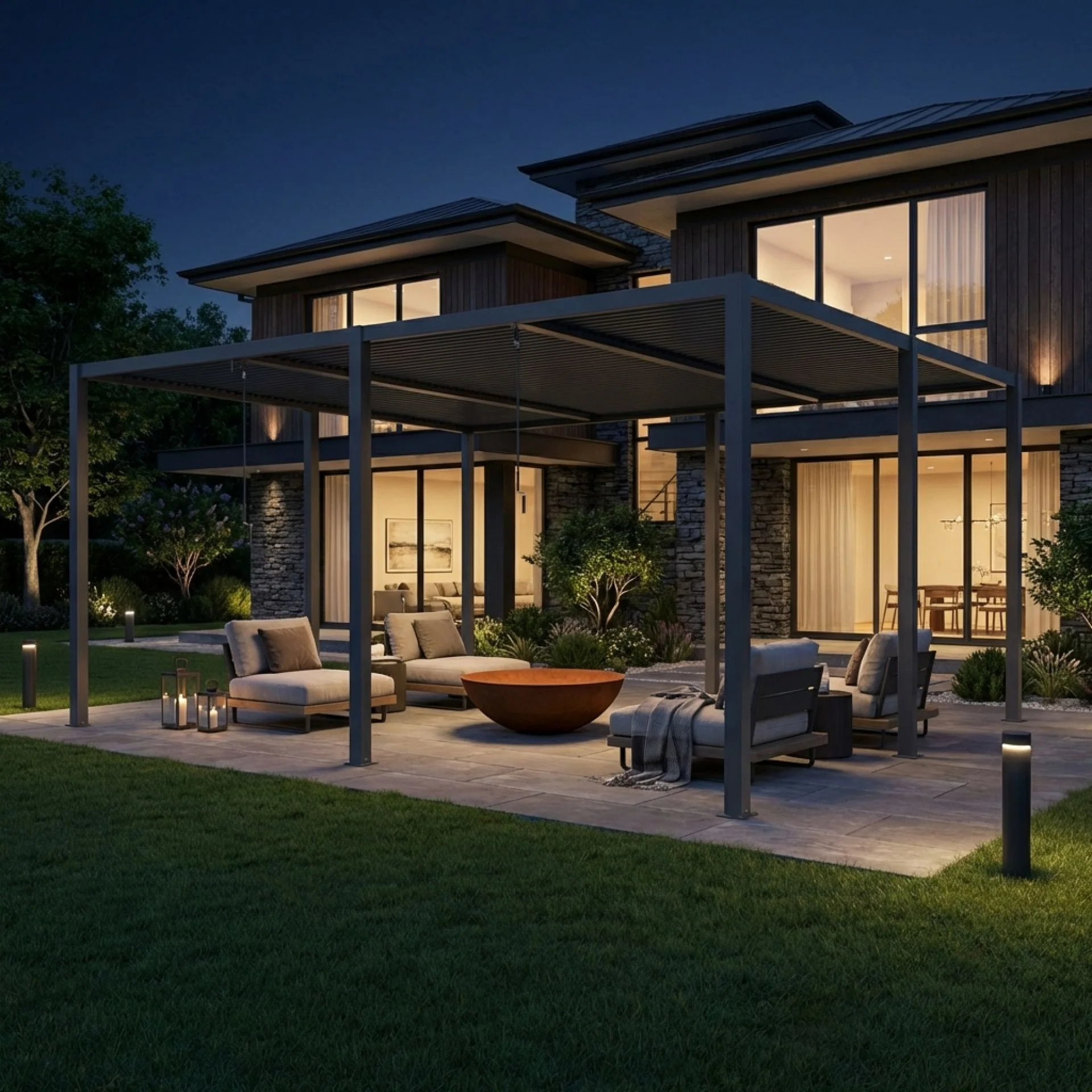 Toughout Manual Louvre Roof Aluminium Pergola 6m x 4m - Charcoal Grey - Image 7