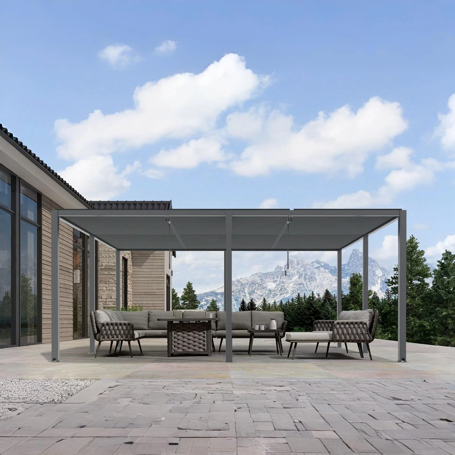 Toughout Manual Louvre Roof Aluminium Pergola 6m x 4m - Charcoal Grey - Image 8