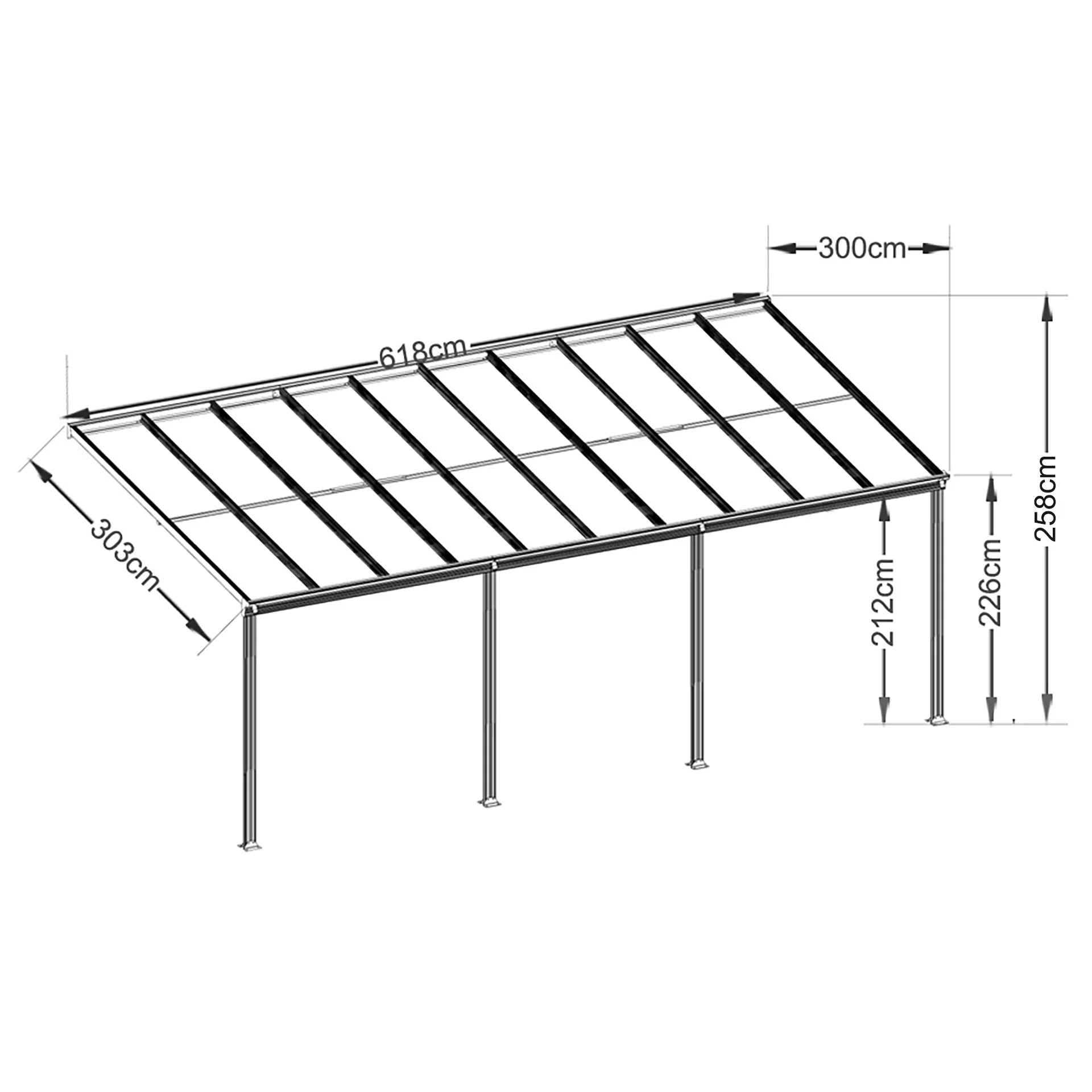 Toughout Patio Canopy Roof 6.18m x 3m x 2.58m - Charcoal Grey - Image 12