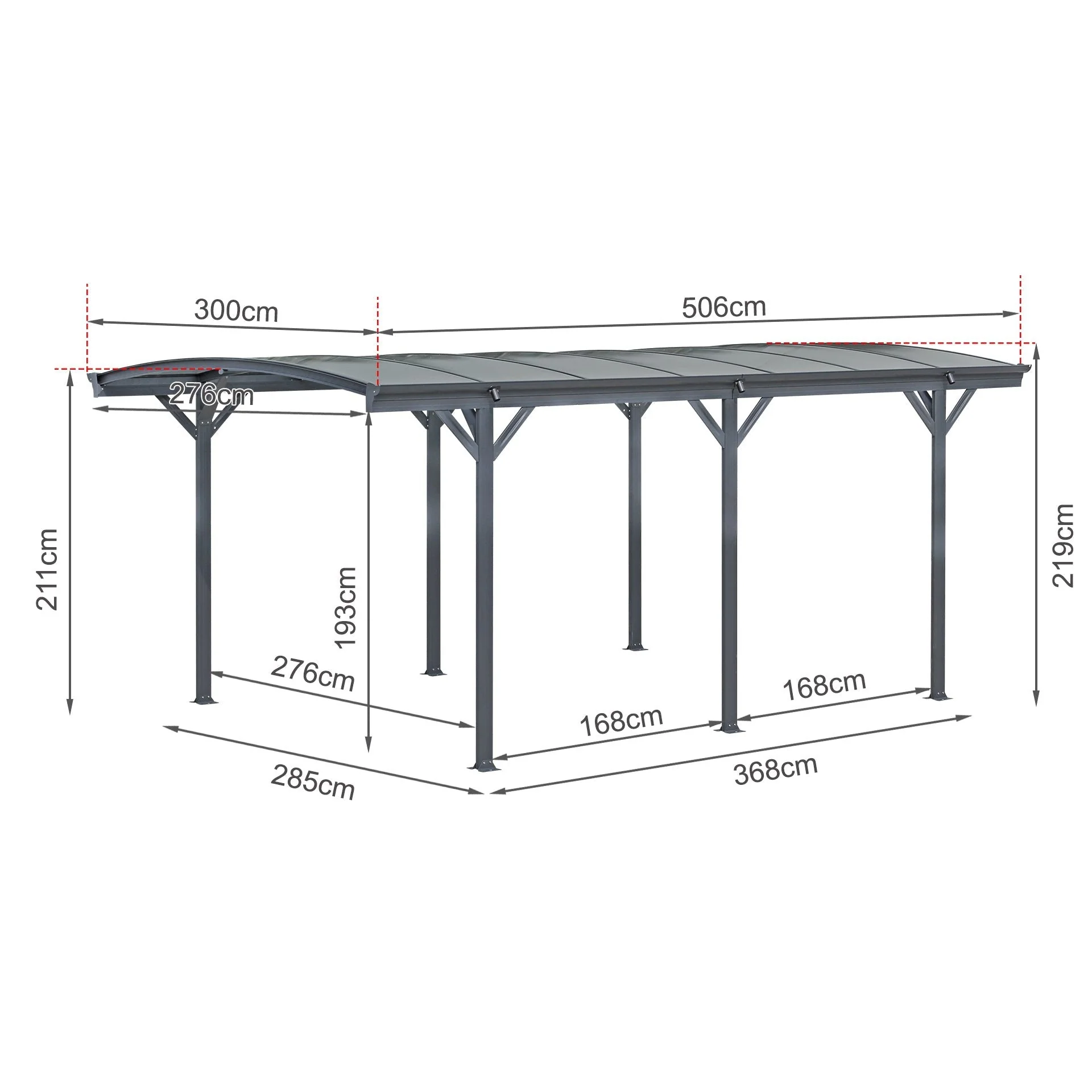 Toughout Patio Carport Canopy Curved Roof 5.06m x 3m - Image 17