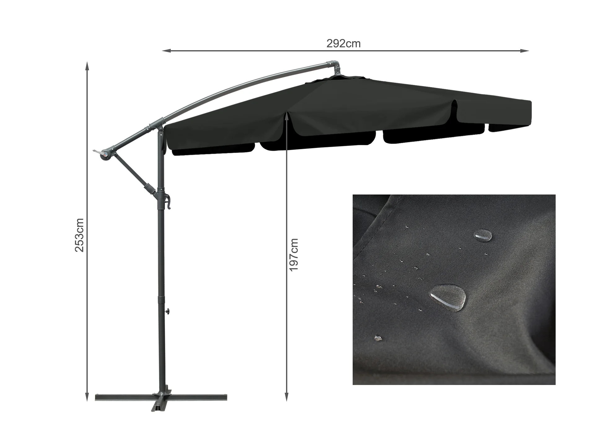 Toughout Puriri Outdoor Cantilever Umbrella 3m - Black - Image 7