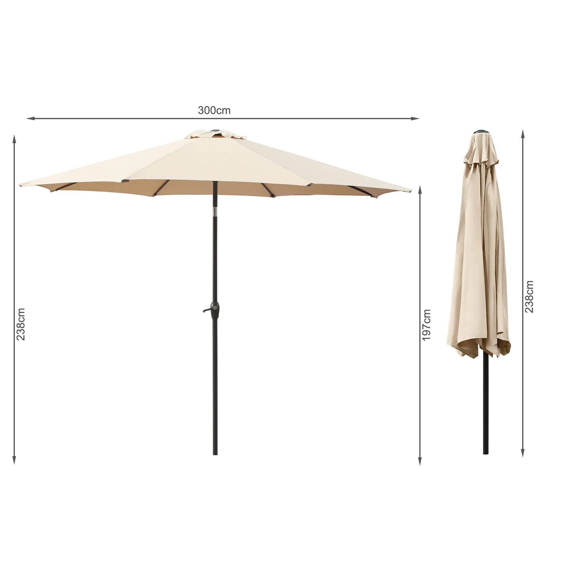 Toughout Rimu Outdoor Umbrella 3m - Khaki - Image 8