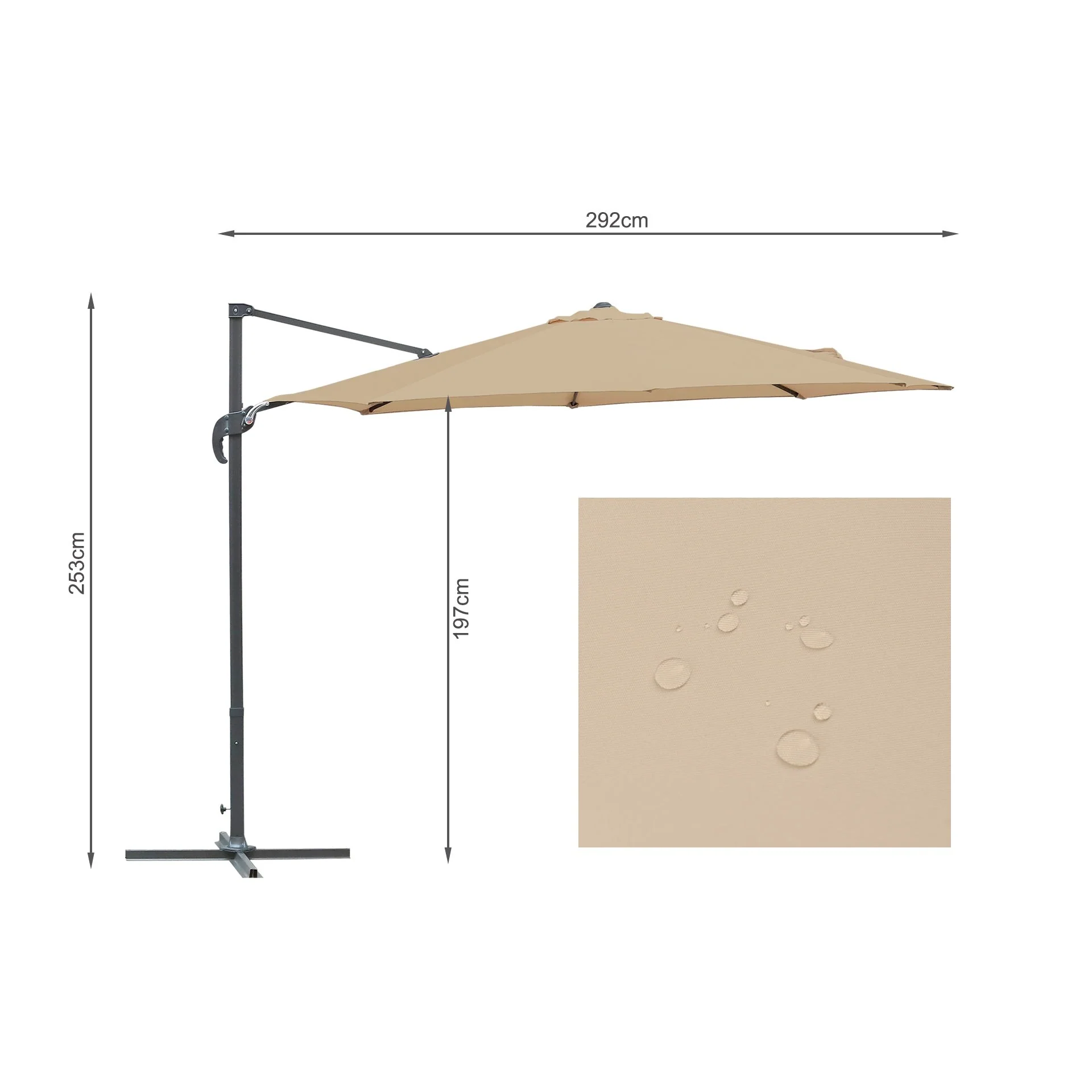 Toughout Totara Outdoor Cantilever Umbrella 3m - Khaki - Image 10