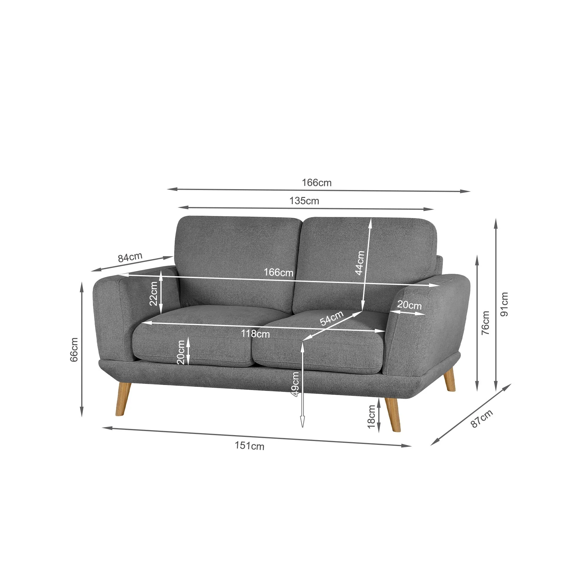 Tova Chenille 2 Seater Sofa - Ash Grey - Image 13