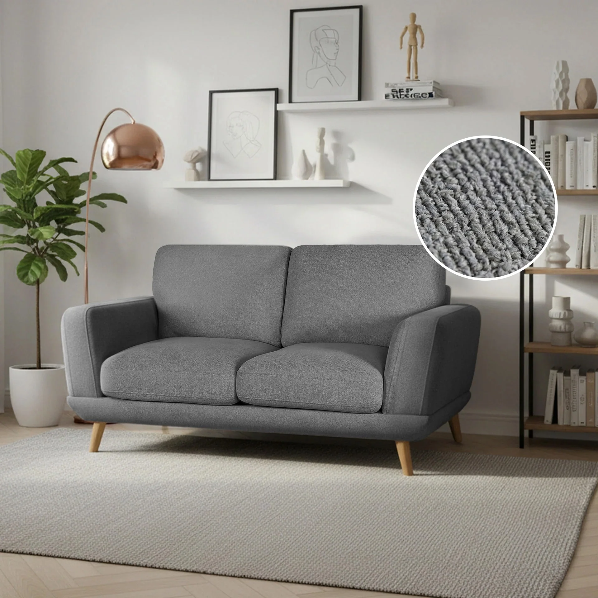 Tova Chenille 2 Seater Sofa - Ash Grey - Image 2