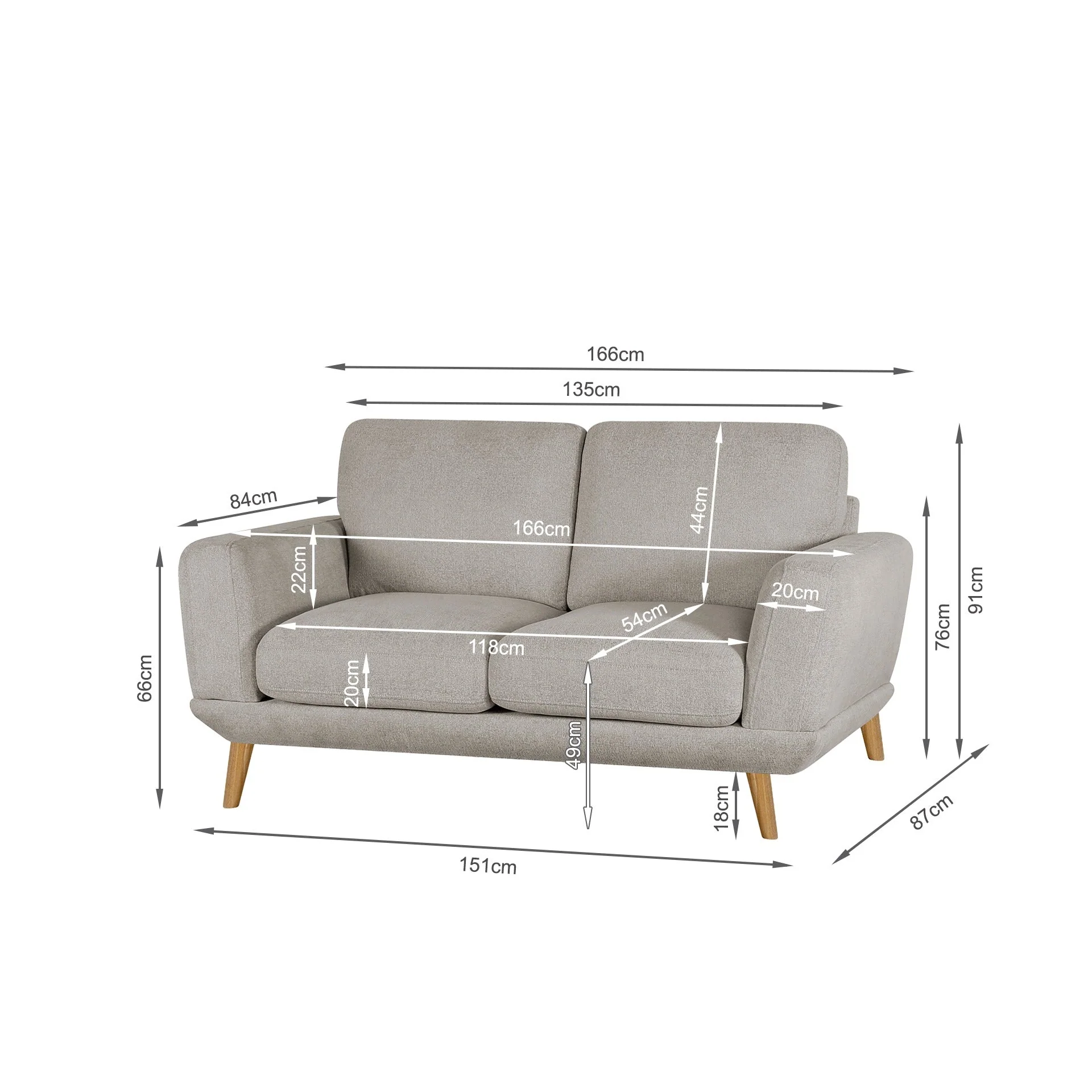 Tova Chenille 2 Seater Sofa - Beige - Image 10