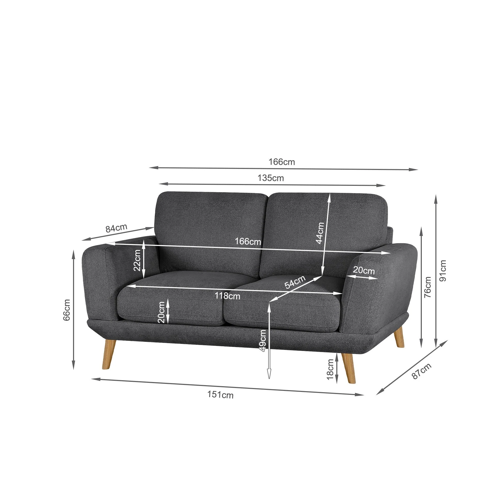 Tova Chenille 2 Seater Sofa - Dark Grey - Image 12