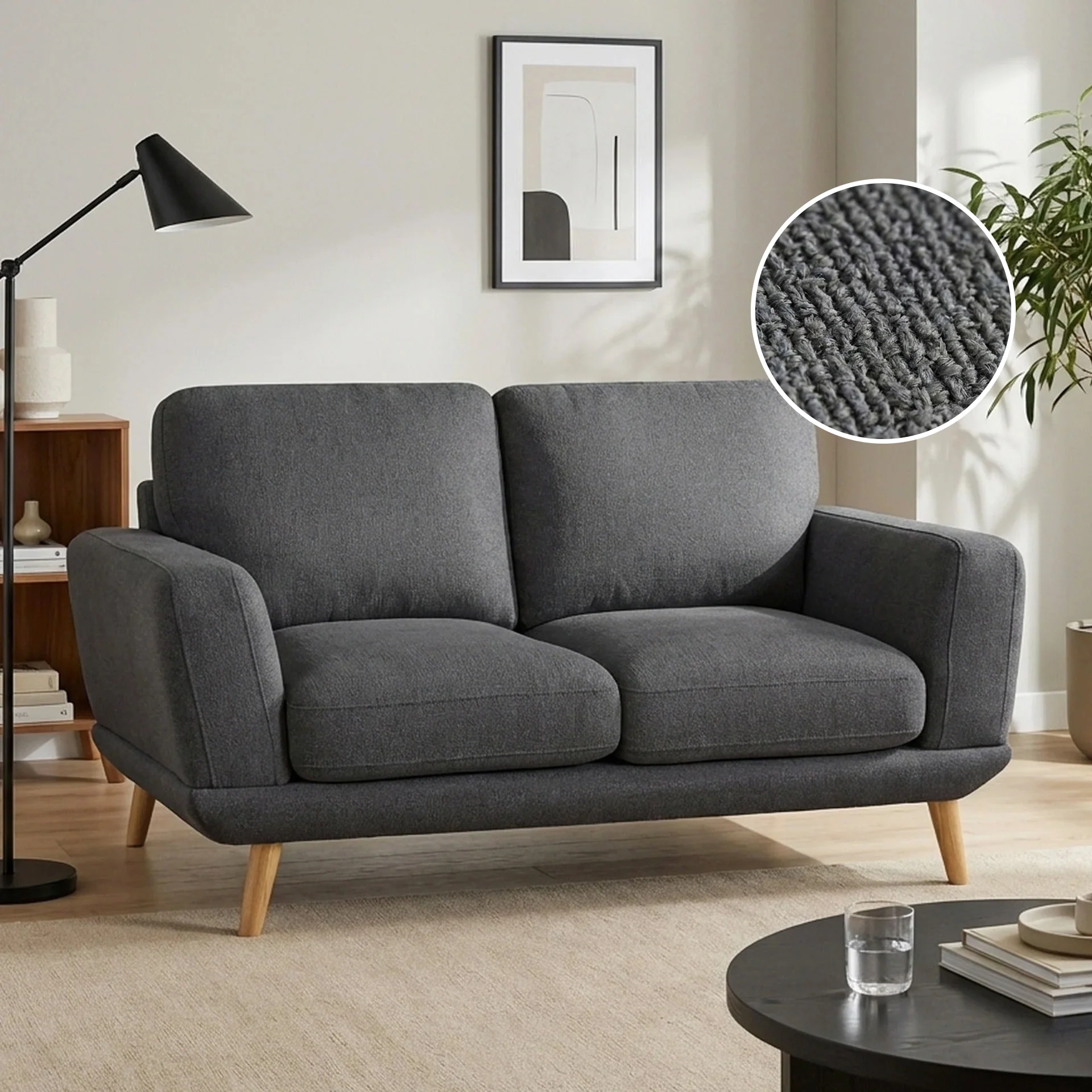 Tova Chenille 2 Seater Sofa - Dark Grey - Image 2
