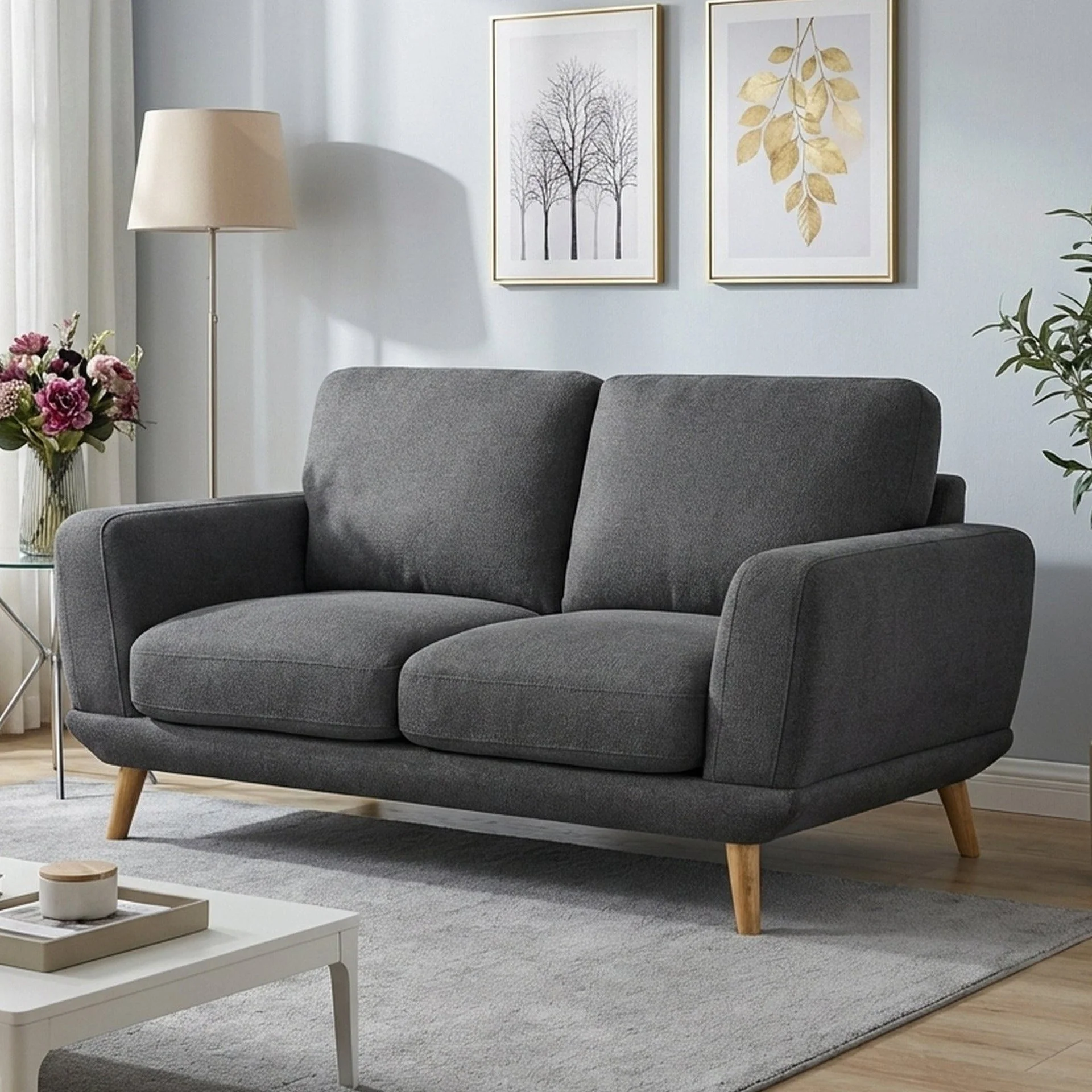 Tova Chenille 2 Seater Sofa - Dark Grey - Image 3