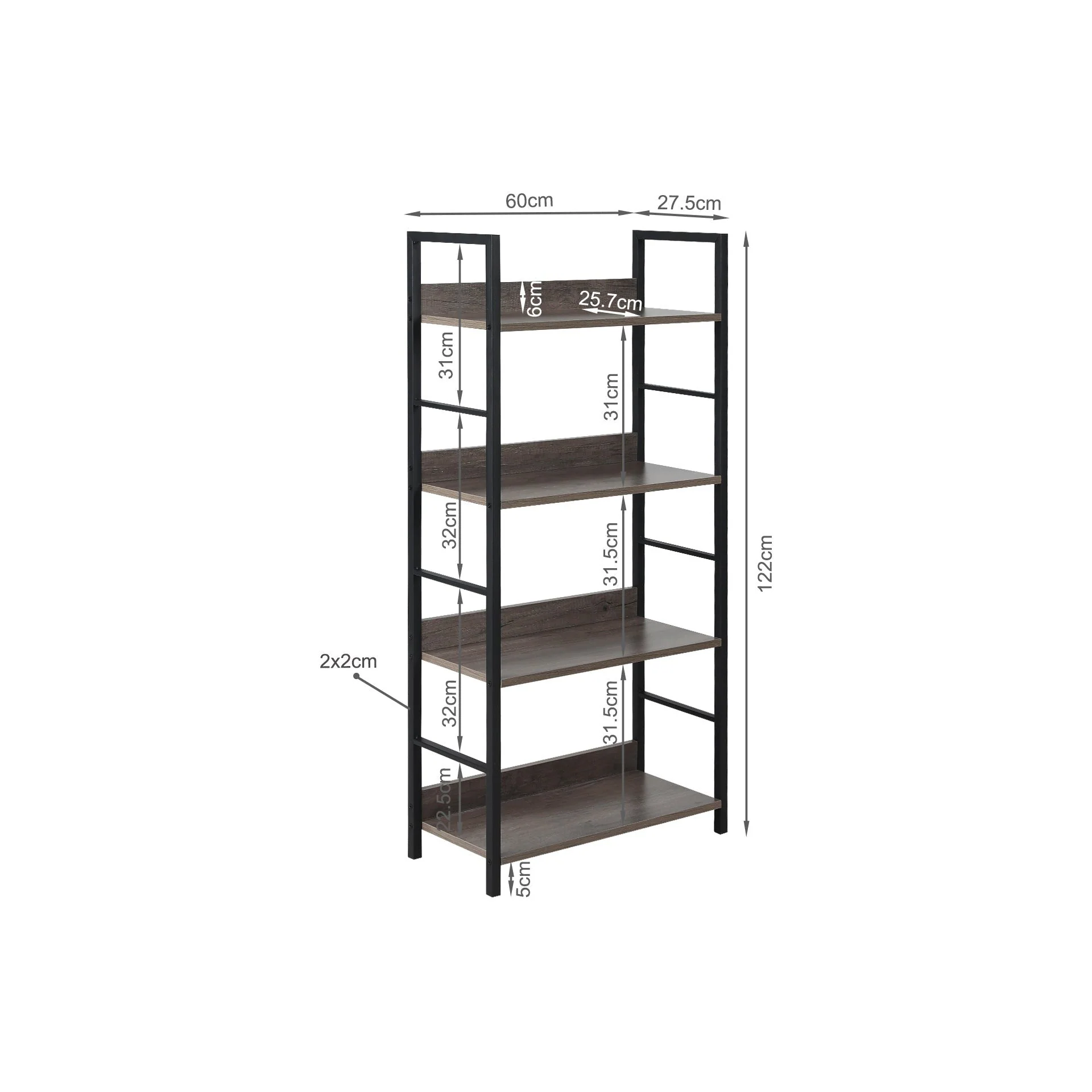 Towai 4 Tier Storage Shelf - Grey Oak + Black - Image 12