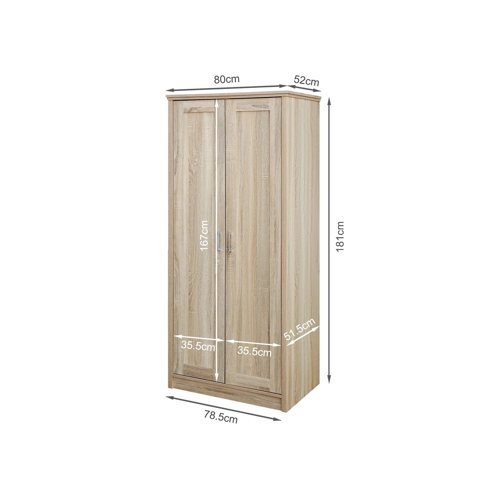 Trace 2 Door Wardrobe - Oak - Image 9
