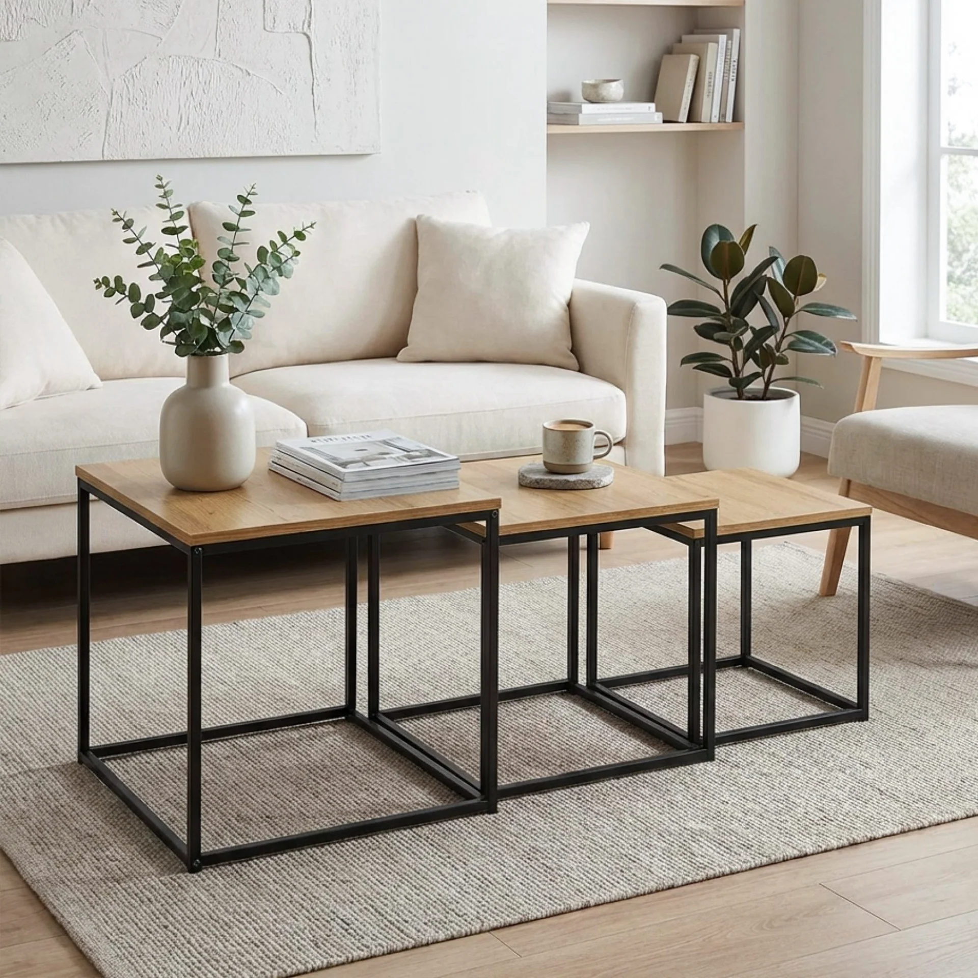 Trio 3 Piece Nesting Coffee Table Set - Oak - Image 3