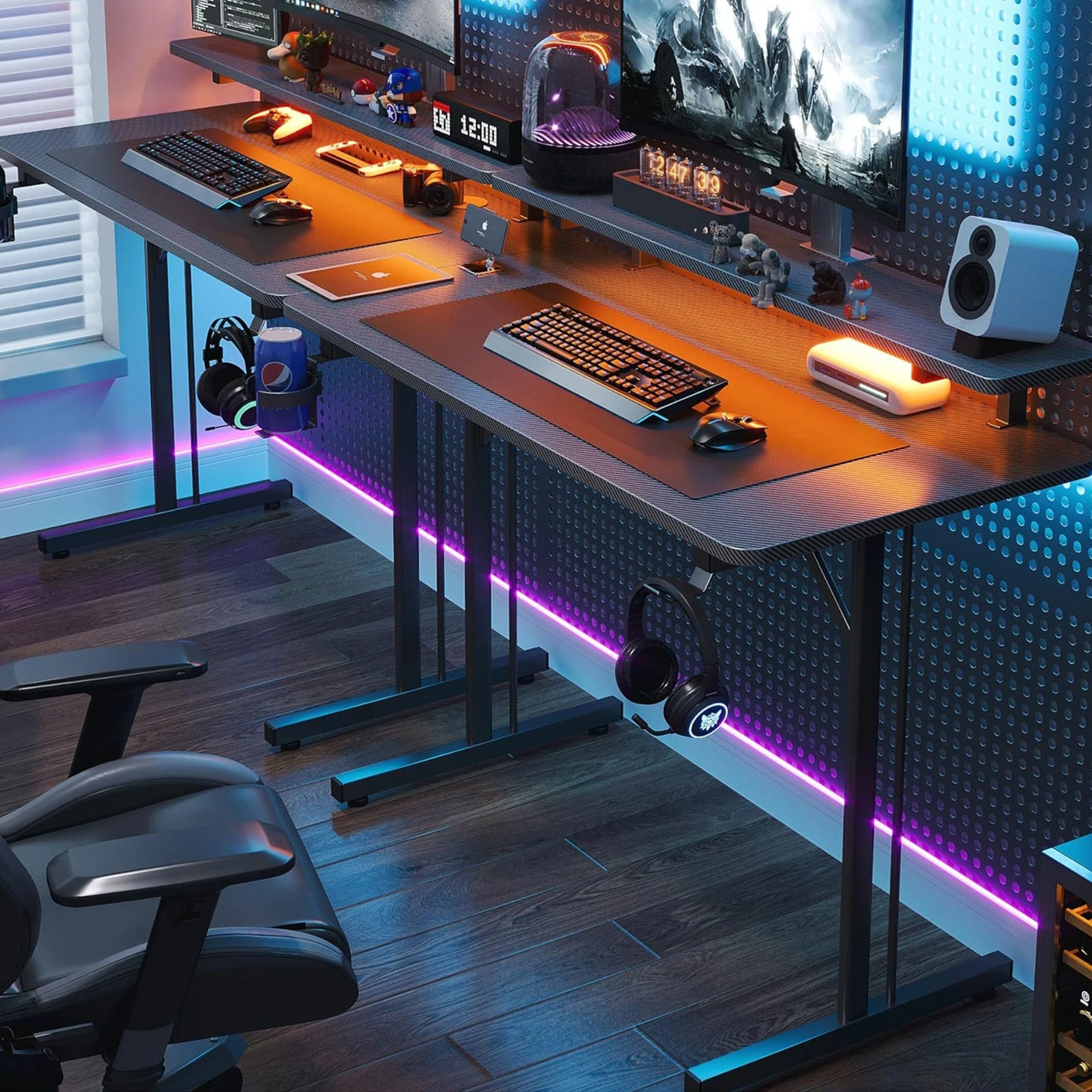 Tucker 100cm LED Gaming Desk - Carbon Black - Image 4