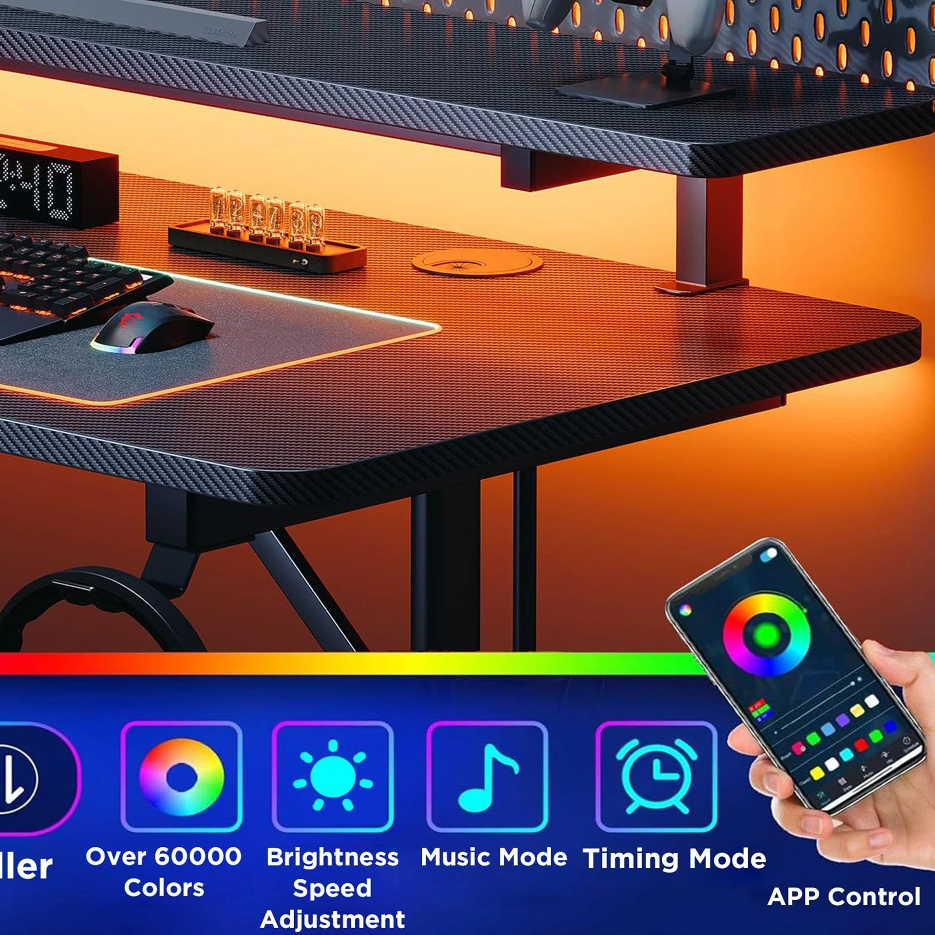 Tucker 100cm LED Gaming Desk - Carbon Black - Image 7