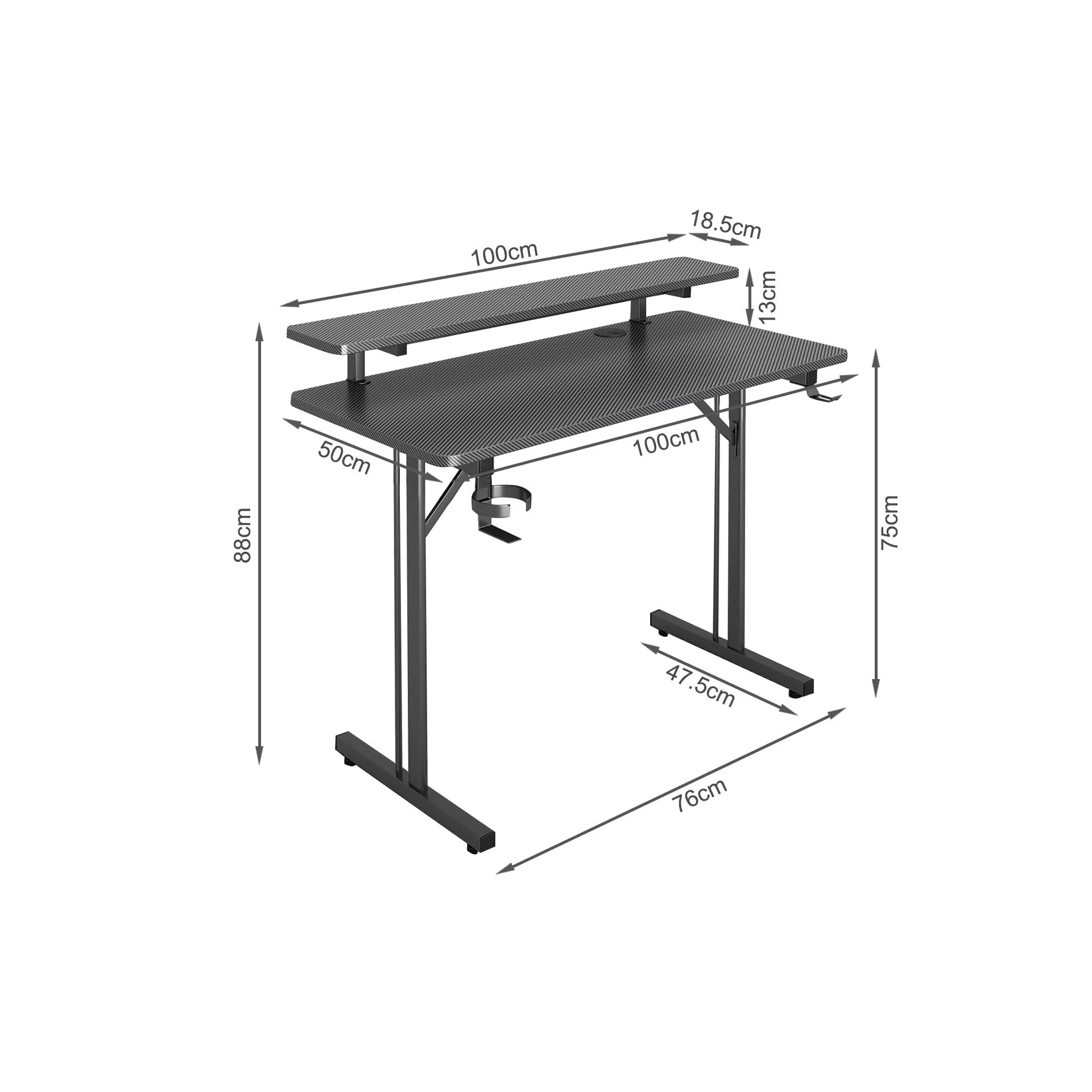 Tucker 100cm LED Gaming Desk - Carbon Black - Image 9