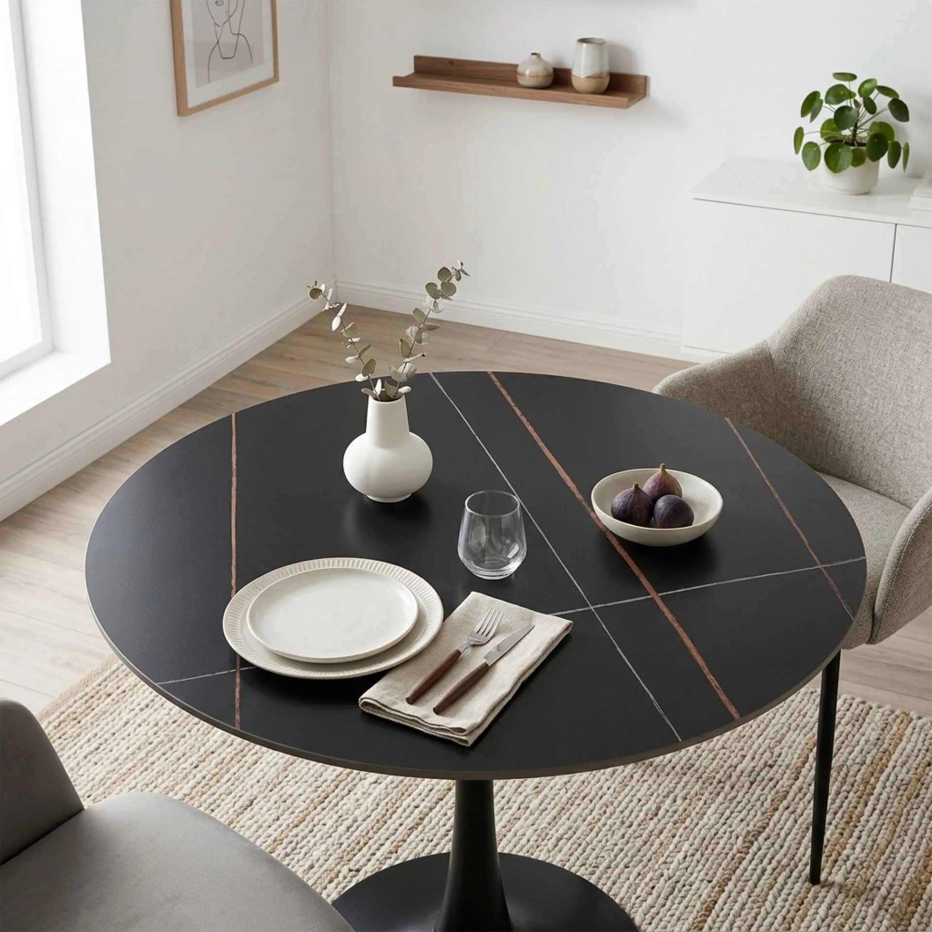 Tulesso Round Dining Table 90x75cm - Golden Black - Image 7