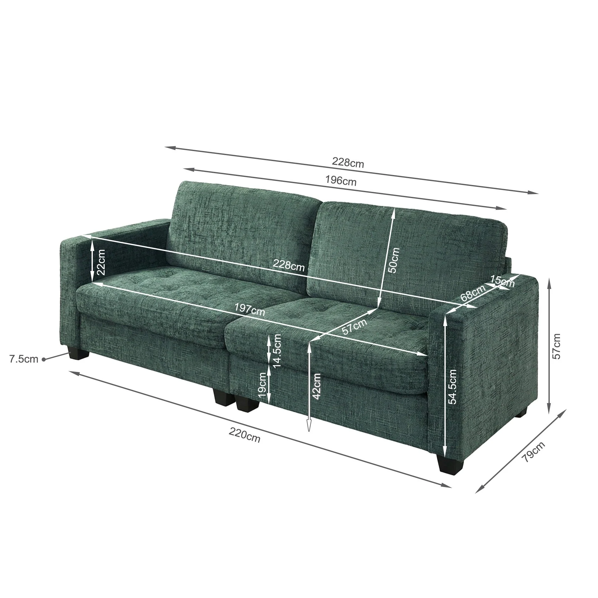 Tussock 3 Seater Sofa - Green - Image 20