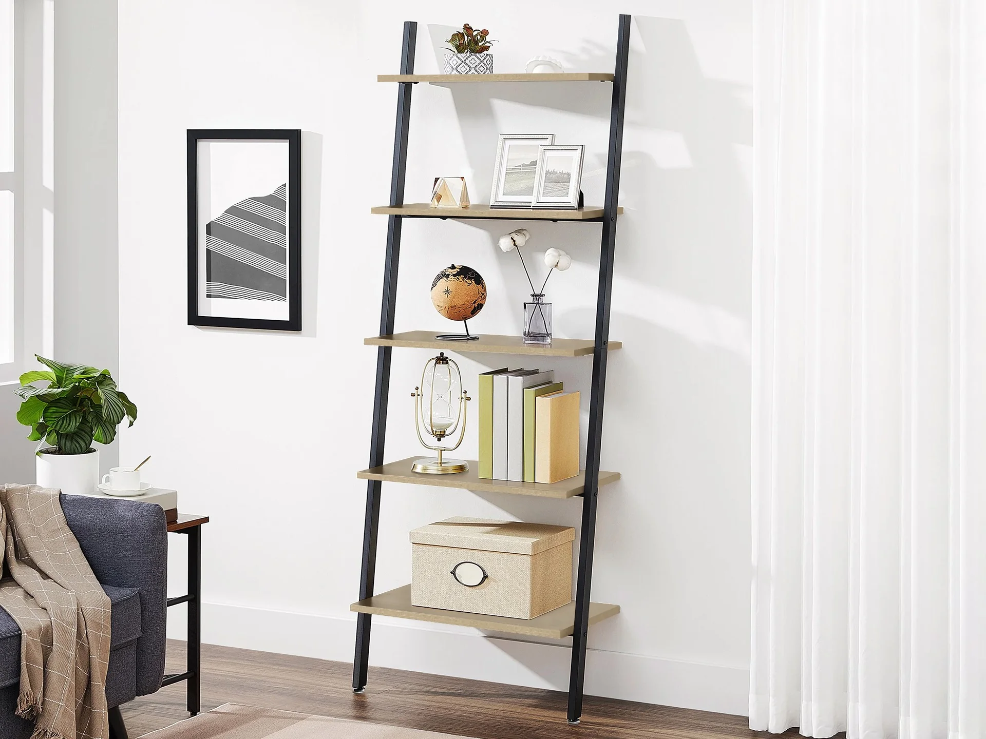 Tuz 5 Tier Wooden Ladder Bookshelf - Oak - Image 2