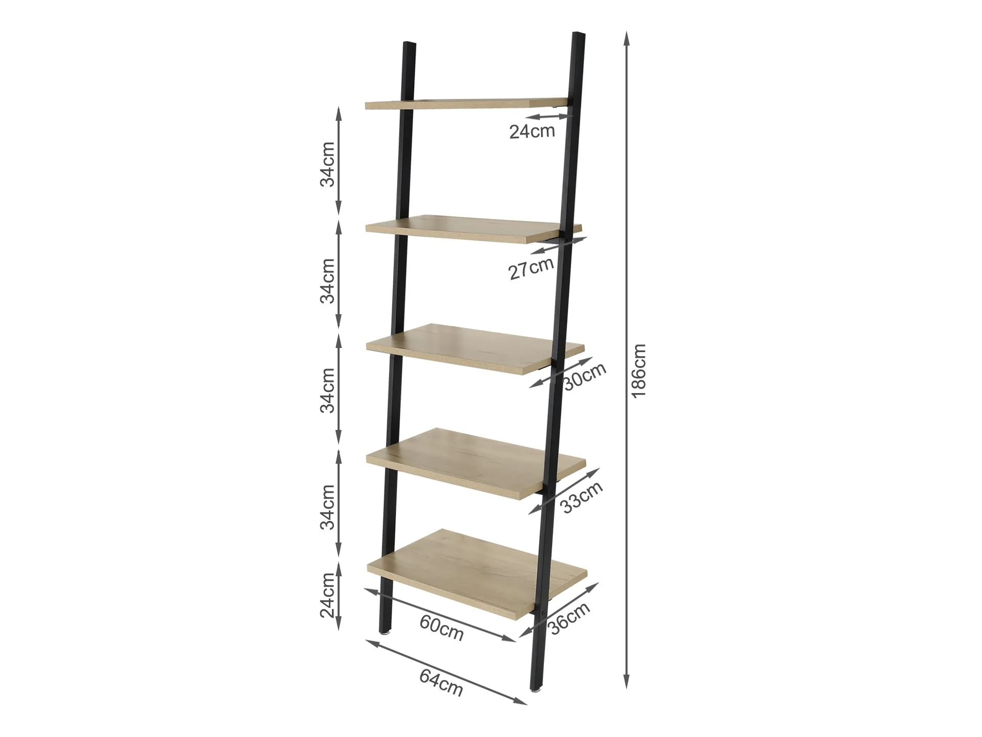 Tuz 5 Tier Wooden Ladder Bookshelf - Oak - Image 6